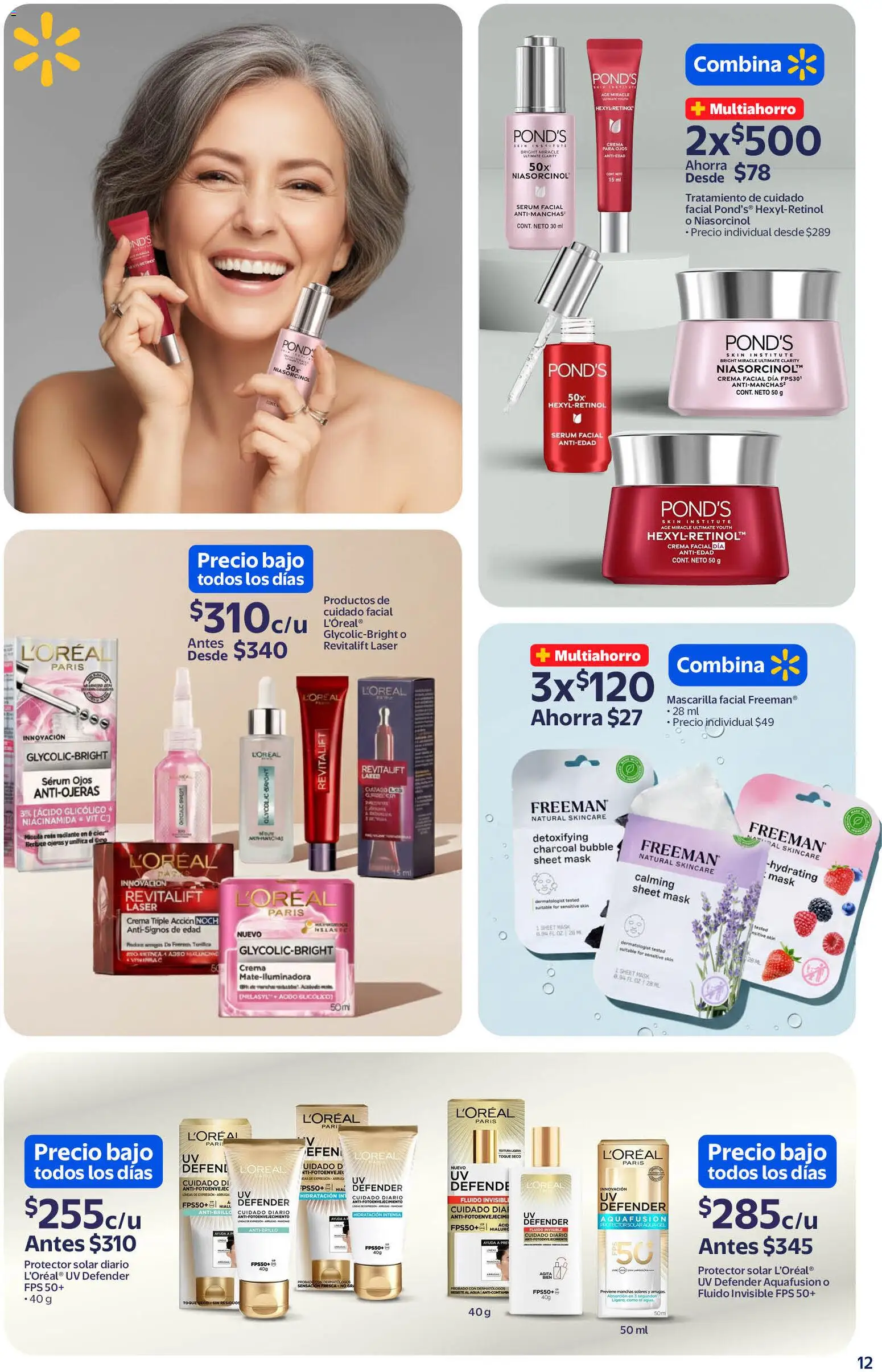 Nuevas ofertas de Walmart válidas en toda la República Mexicana desde el 11/02/2026. ¡Encuentra las mejores ofertas en Walmart folleto! | Página: 12 | Productos: Crema facial, Radiante, Mascarilla, Protector solar