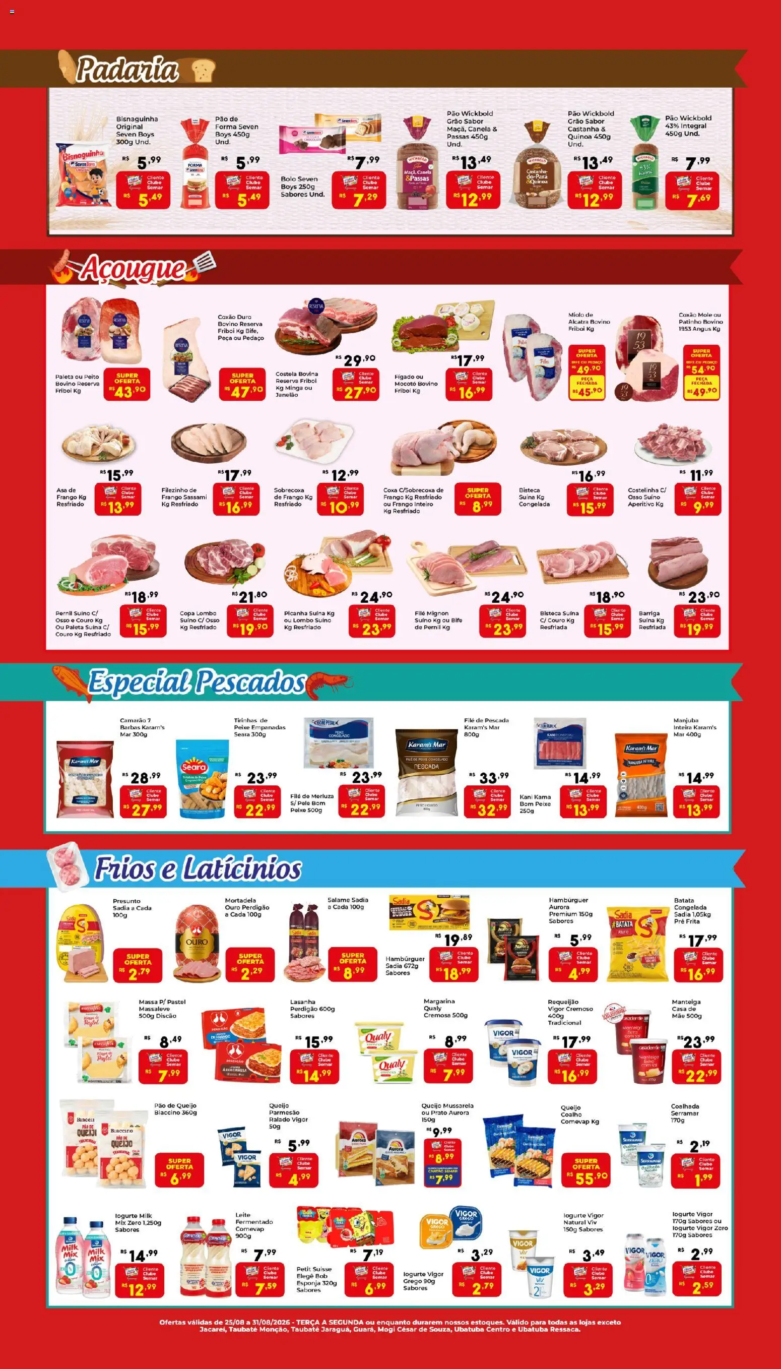 Semar Supermercado Folheto - válido de 25/08/2026 | Página: 3 | Produtos: Coxão duro, Camarão, Chocolate, Mortadela