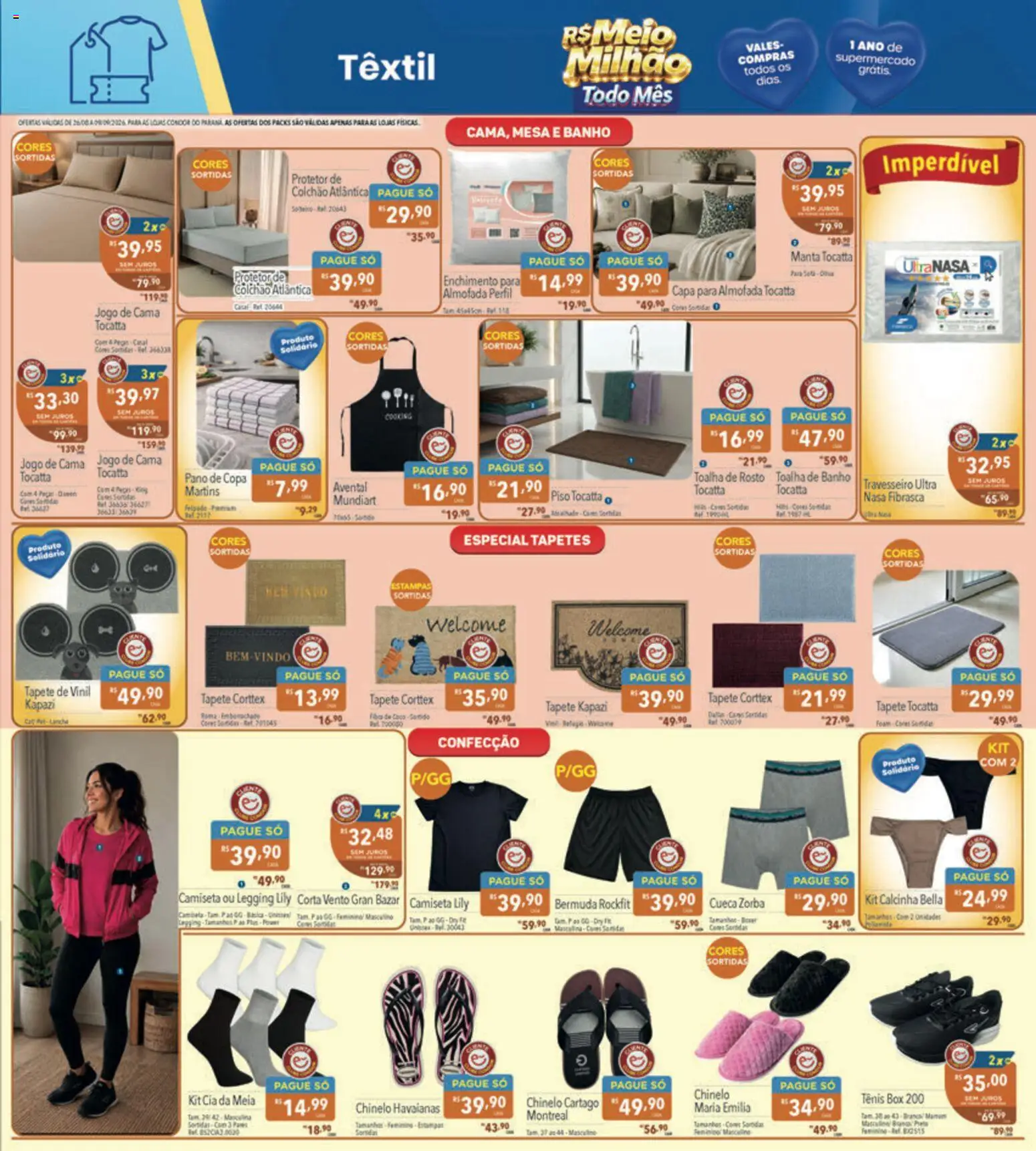 Supermercados Condor Folheto - válido de 26/08/2026 | Página: 23 | Produtos: Legging, Jogo de cama, Cama, Almofada