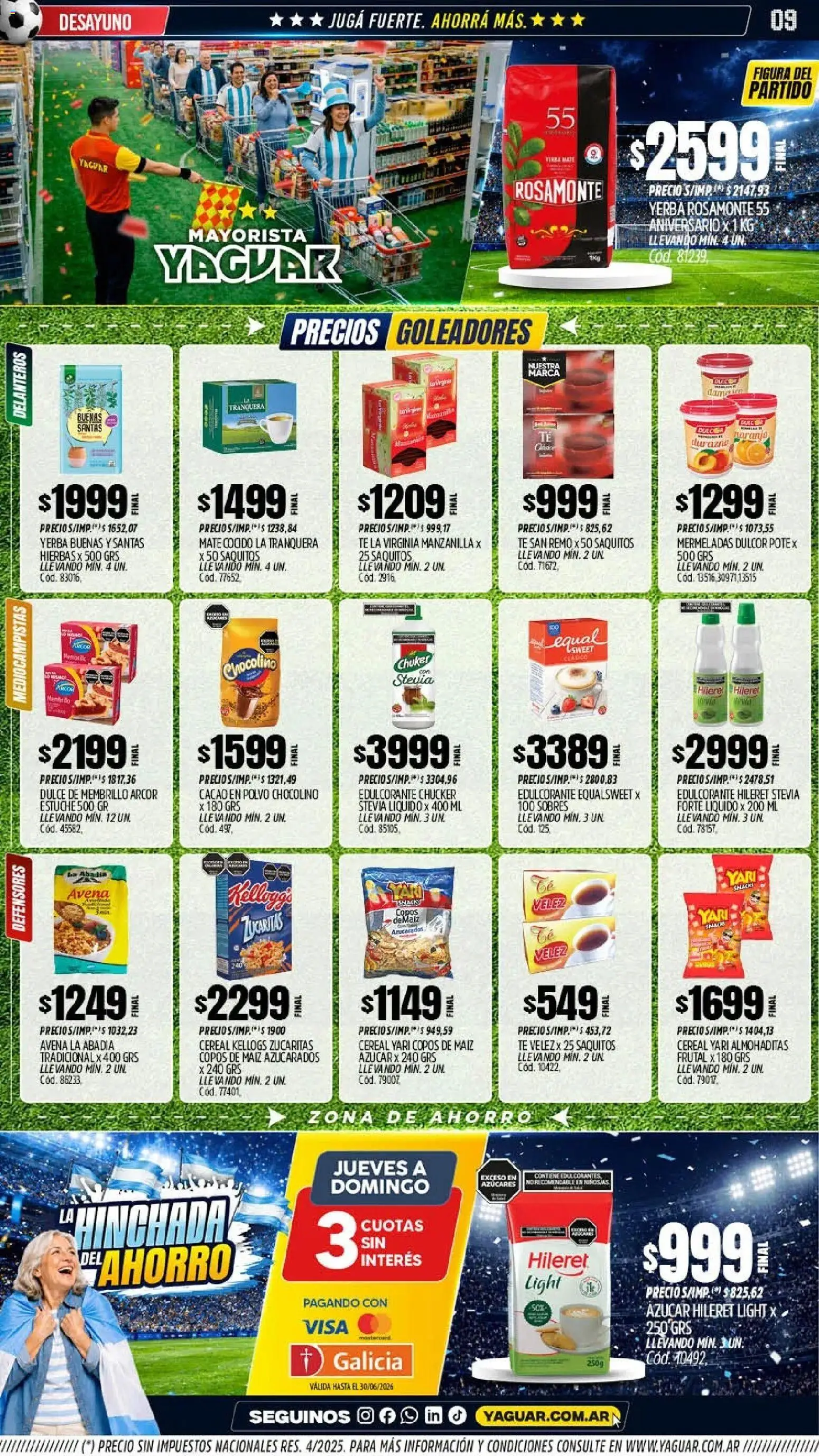 Yaguar - Oferta Semanal Jujuy │ válido desde el 08.06.2026 | Página: 9 | Productos: Copos, Azucar, Edulcorante, Té