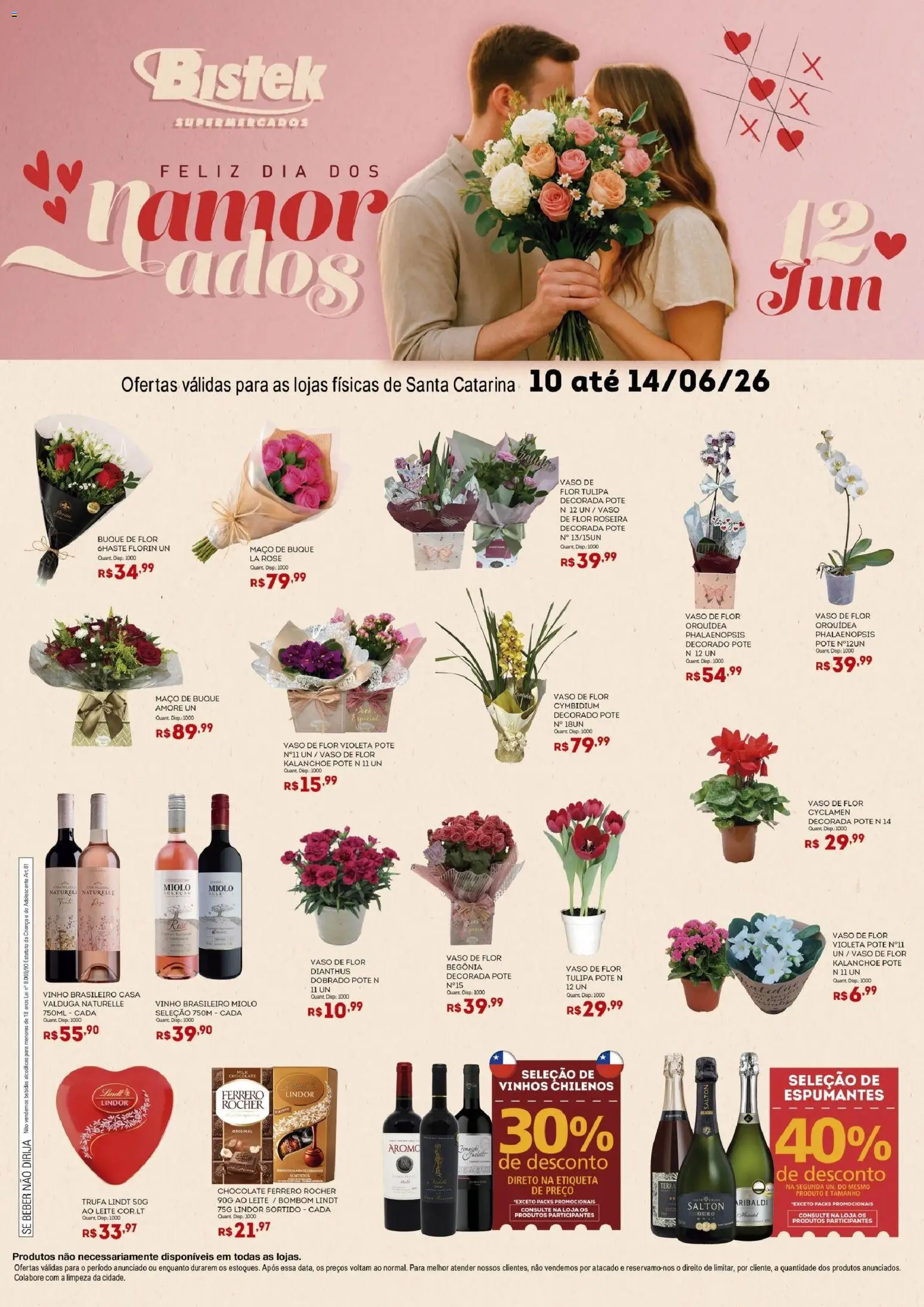 Bistek Supermercados Folheto - válido de 10.06.2026 | Página: 1 | Produtos: Leite, Vinho, Ferrero Rocher, Bombom