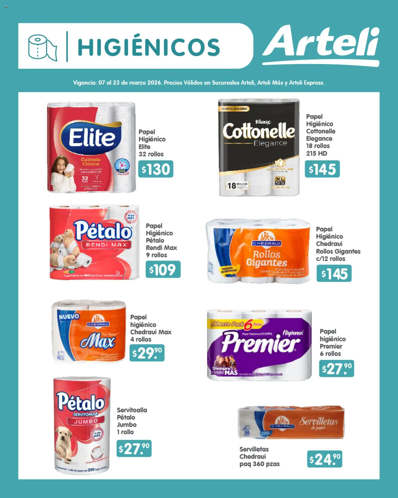 Nuevas ofertas de Arteli válidas en toda la República Mexicana desde el 07.03.2026. ¡Encuentra las mejores ofertas en Arteli folleto Quincenal! | Página: 16 | Productos: Papel higiénico, Té, Servilletas