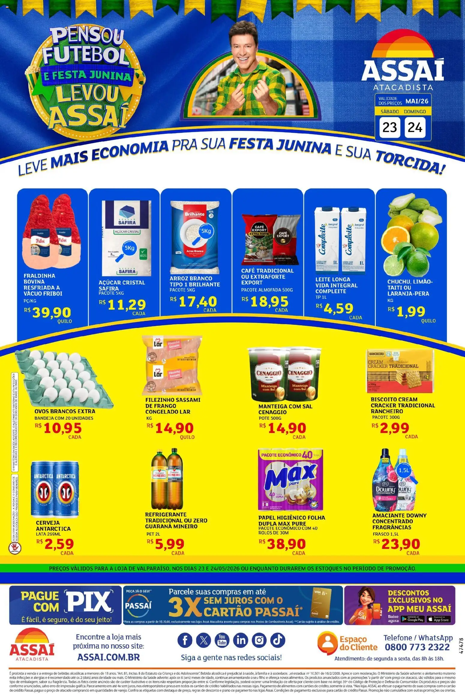 Assaí Atacadista Folheto - válido de 23.05.2026 | Página: 1 | Produtos: Almofada, Pneus, Telefone, Frango