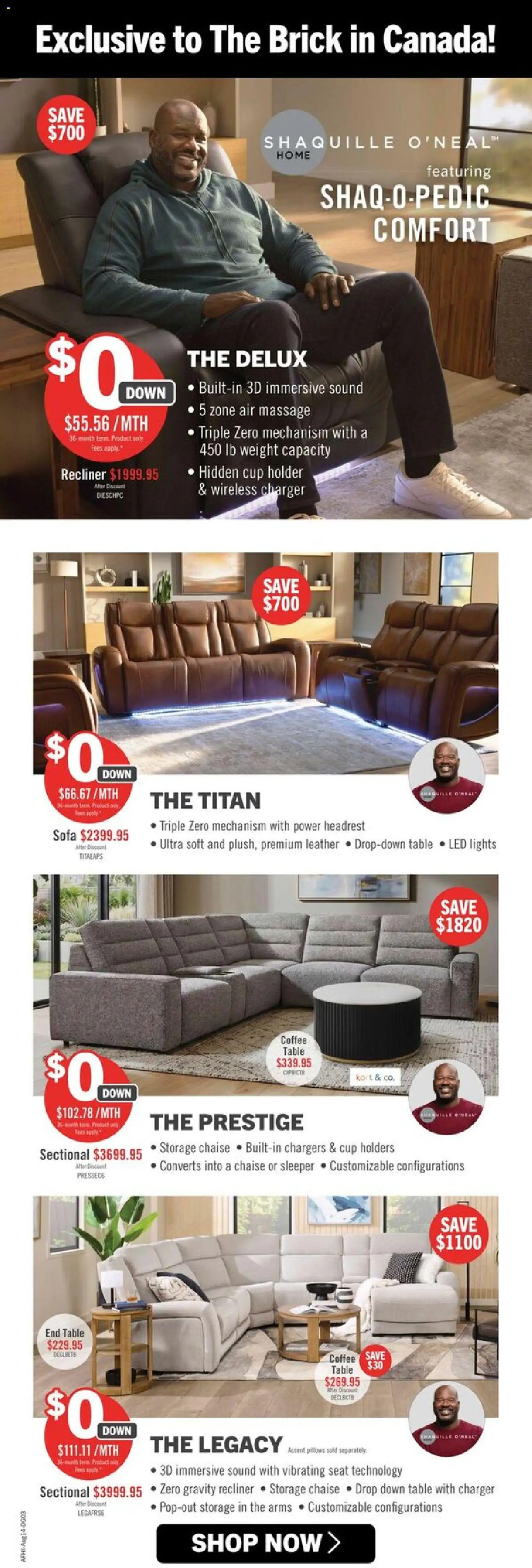 The Brick flyer valid from Aug 13, 2026 | Page: 4 | Products: Sofa, Coffee table, Table, Coffee