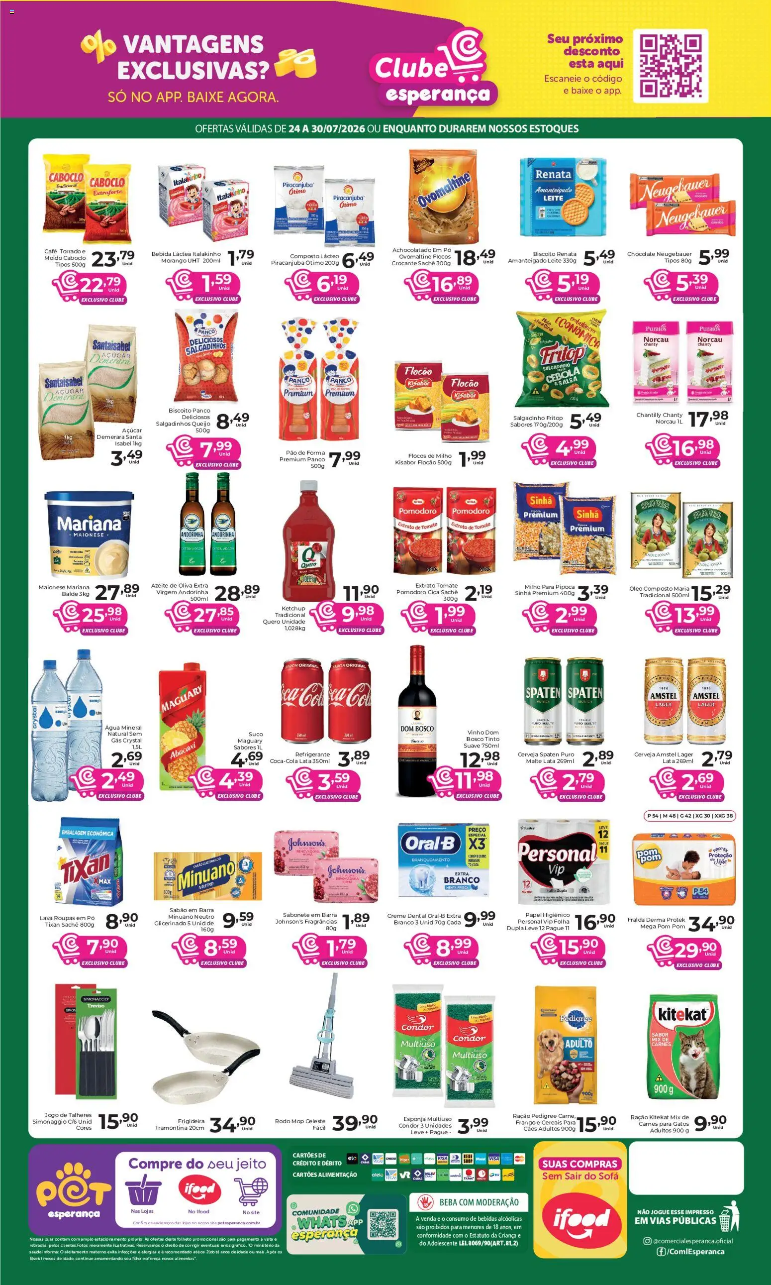 Comercial Esperança Folheto - válido de 24/07/2026 | Página: 2 | Produtos: Sabão, Flocos, Água mineral, Papel higiênico