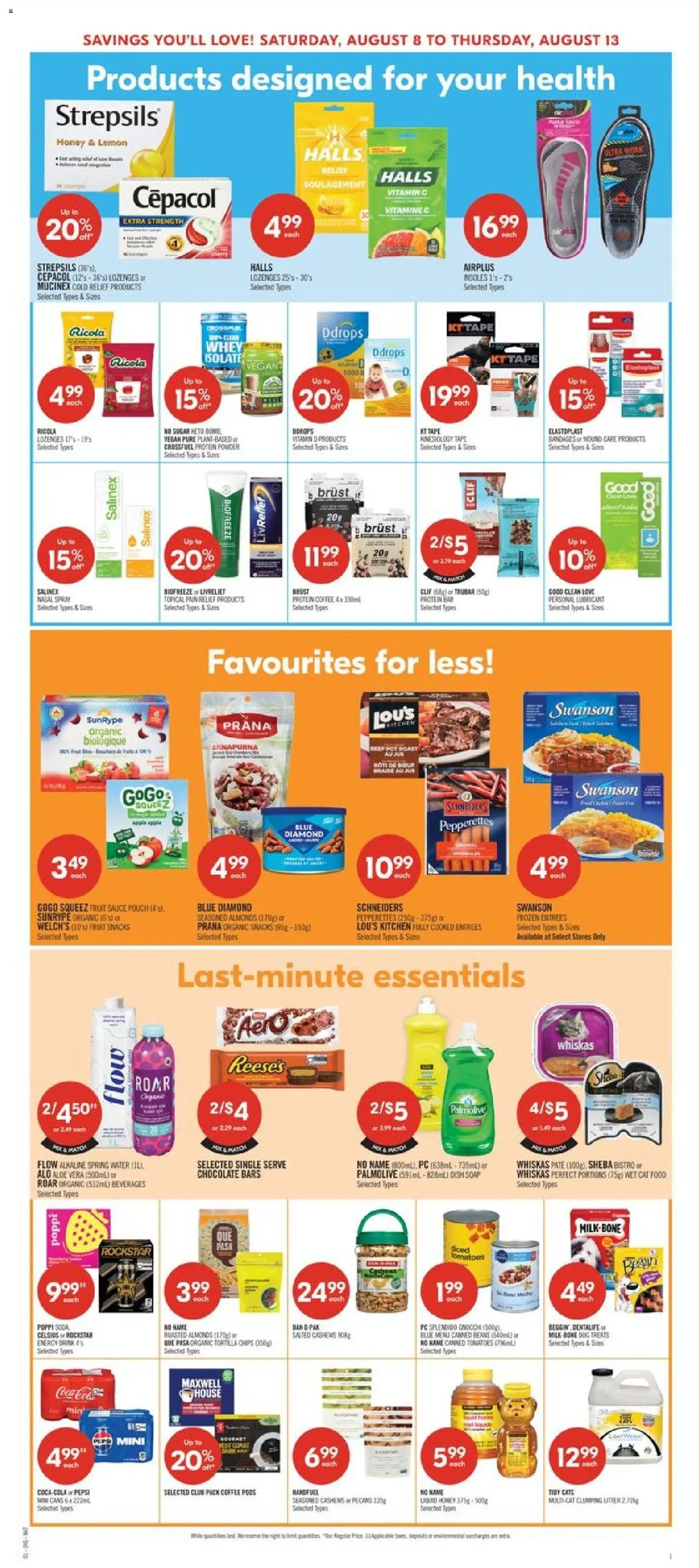 Shoppers flyer valid from Aug 7, 2026 | Page: 15 | Products: Soap, Snacks, Coffee, Protein