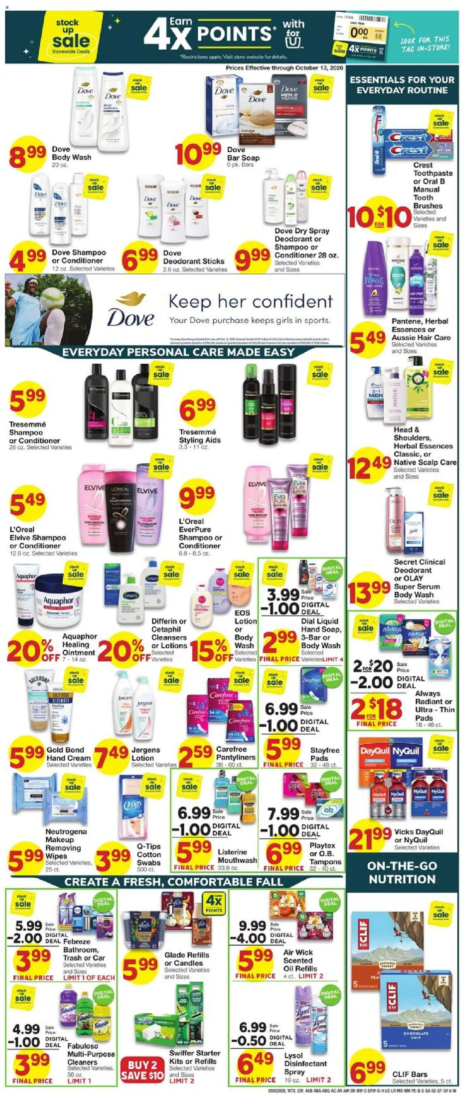 United Supermarkets Weekly Ad - valid from 09/30/2026 | Page: 4 | Products: Toothpaste, Pads, Bar Soap, Starter