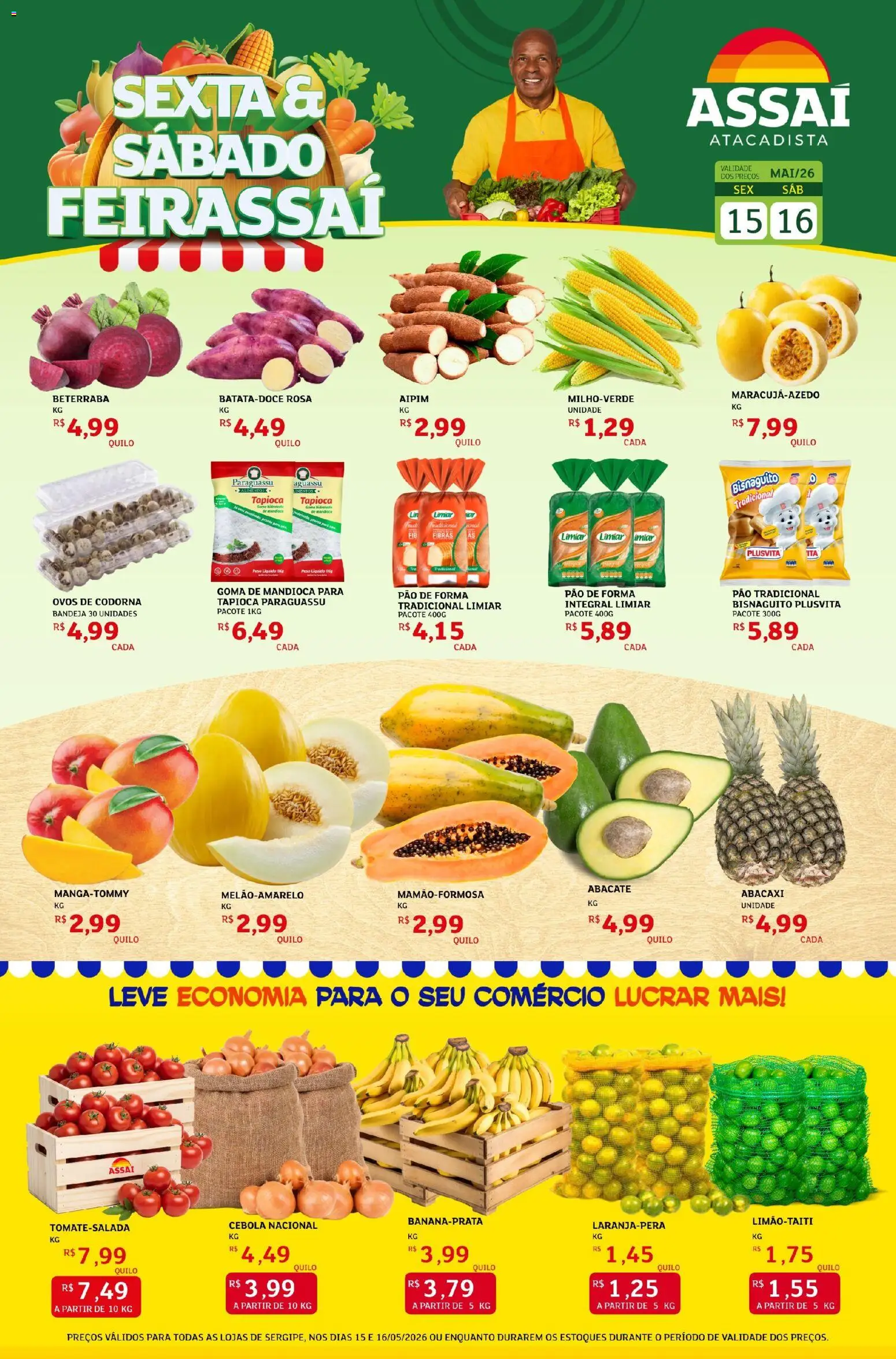 Assaí Atacadista Folheto - válido de 15.05.2026 | Página: 1 | Produtos: Aipim, Cebola, Tapioca, Pão de forma