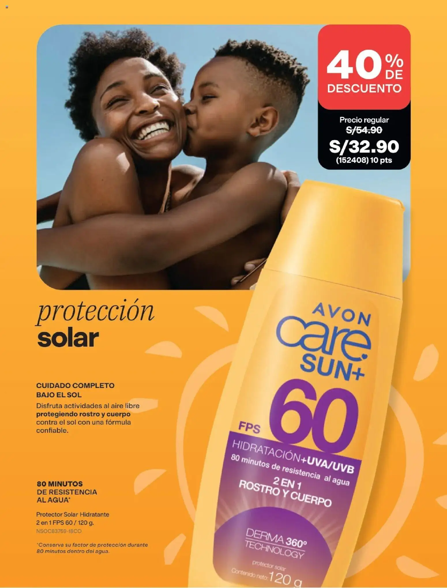 Catálogo Avon válido desde 29/08/2026 | Página: 148 | Productos: Protector solar, Bajo, Agua