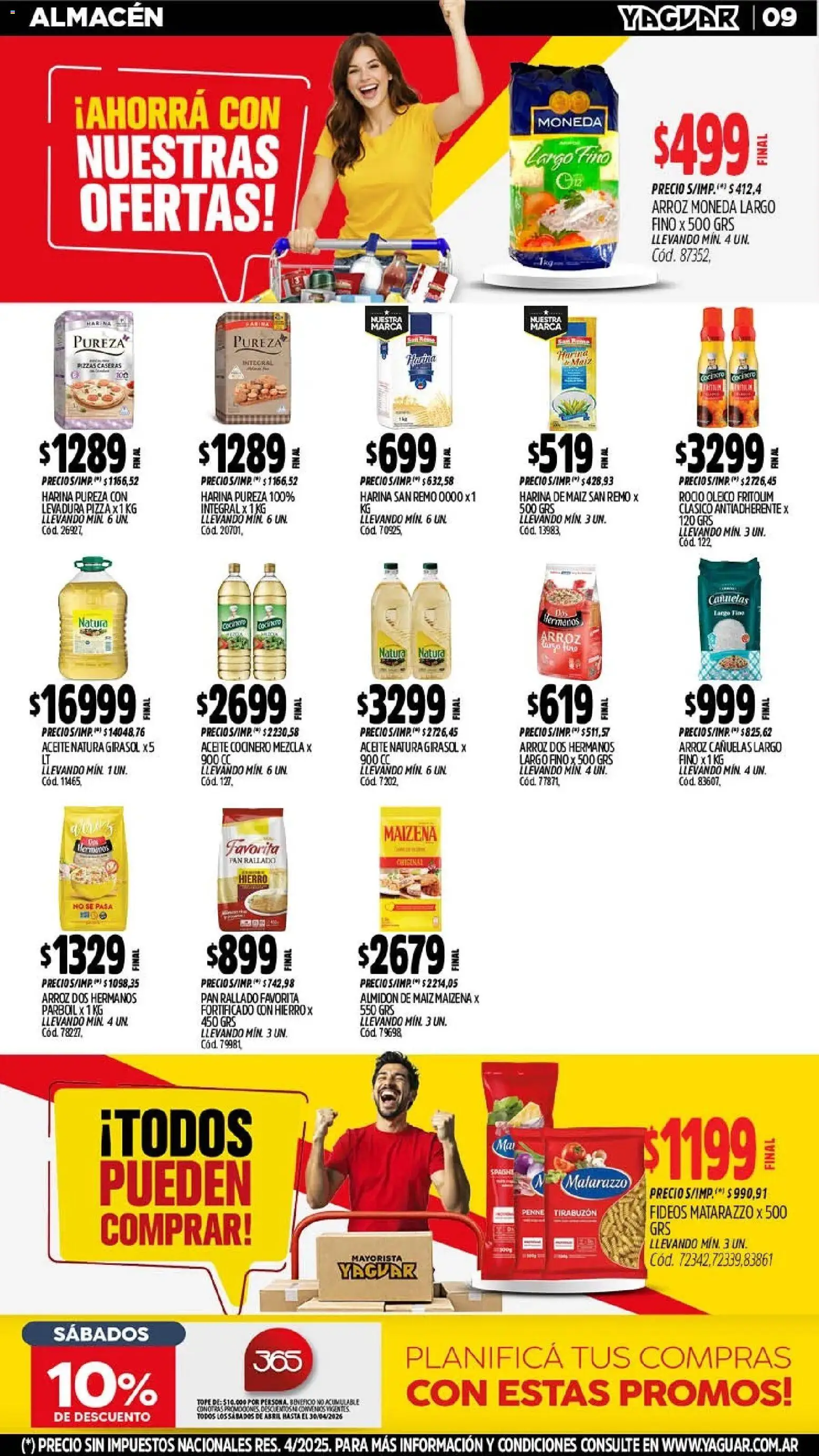 Yaguar - Oferta Semanal Mendoza │ válido desde el 11.05.2026 | Página: 9 | Productos: Harina, Aceite, Pan, Fideos