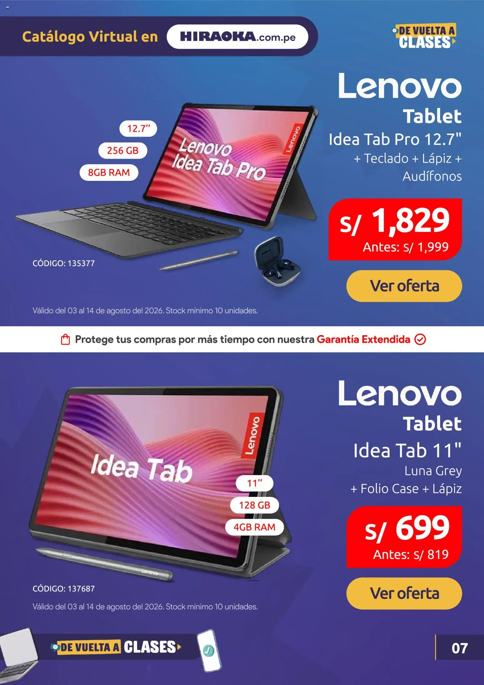 Catálogo Hiraoka válido desde 03/08/2026 | Página: 8 | Productos: Tablet, Teclado, Audífonos