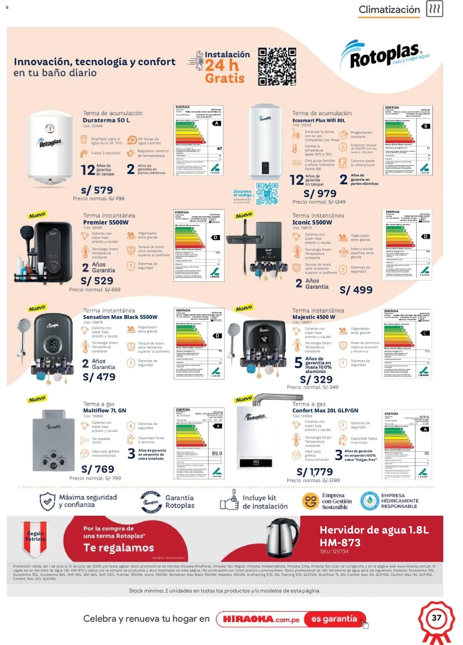 Catálogo Hiraoka válido desde 11/07/2026 | Página: 37 | Productos: Baño, Té, Smartphone, Hervidor