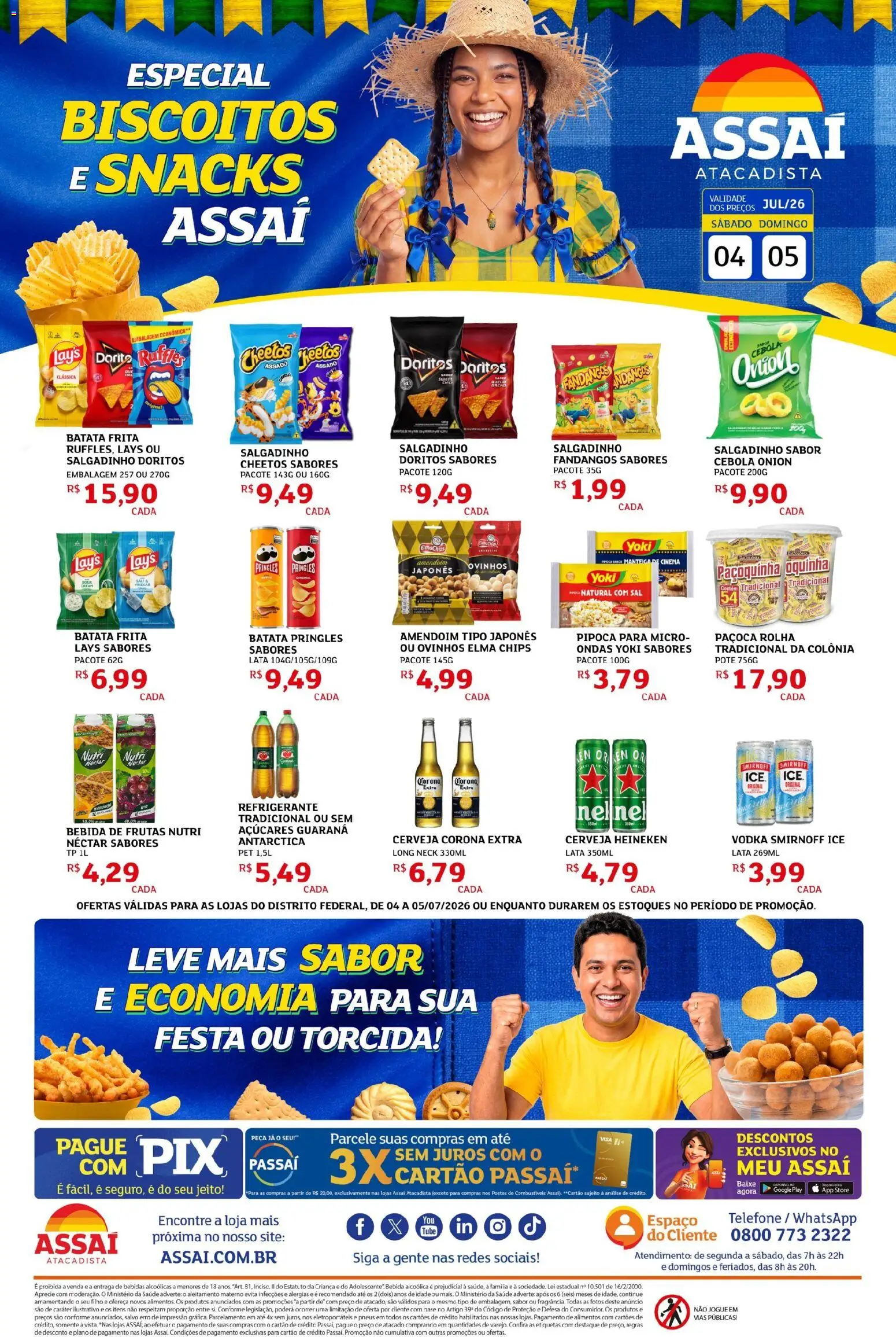 Assaí Atacadista Folheto - válido de 04/07/2026 | Página: 1 | Produtos: Cerveja Heineken, Biscoitos, Batata, Paçoca