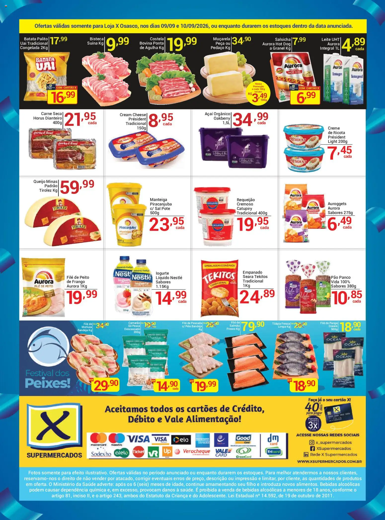 X Supermercados Folheto - válido de 09/09/2026 | Página: 2 | Produtos: Leite, Queijo, Pão, Tilápia