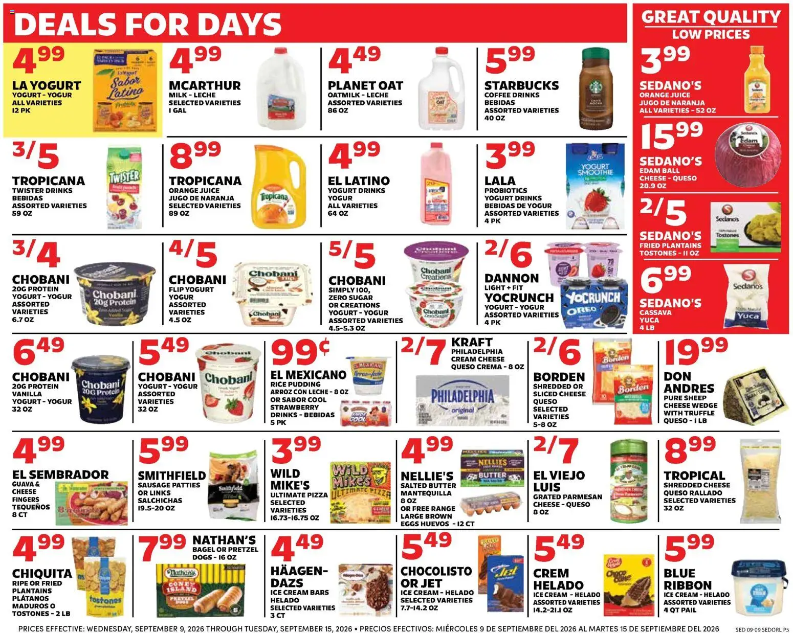 Sedano's Weekly Ad - valid from 09/09/2026 | Page: 5 | Products: Sliced cheese, Juice, Protein, Ice cream