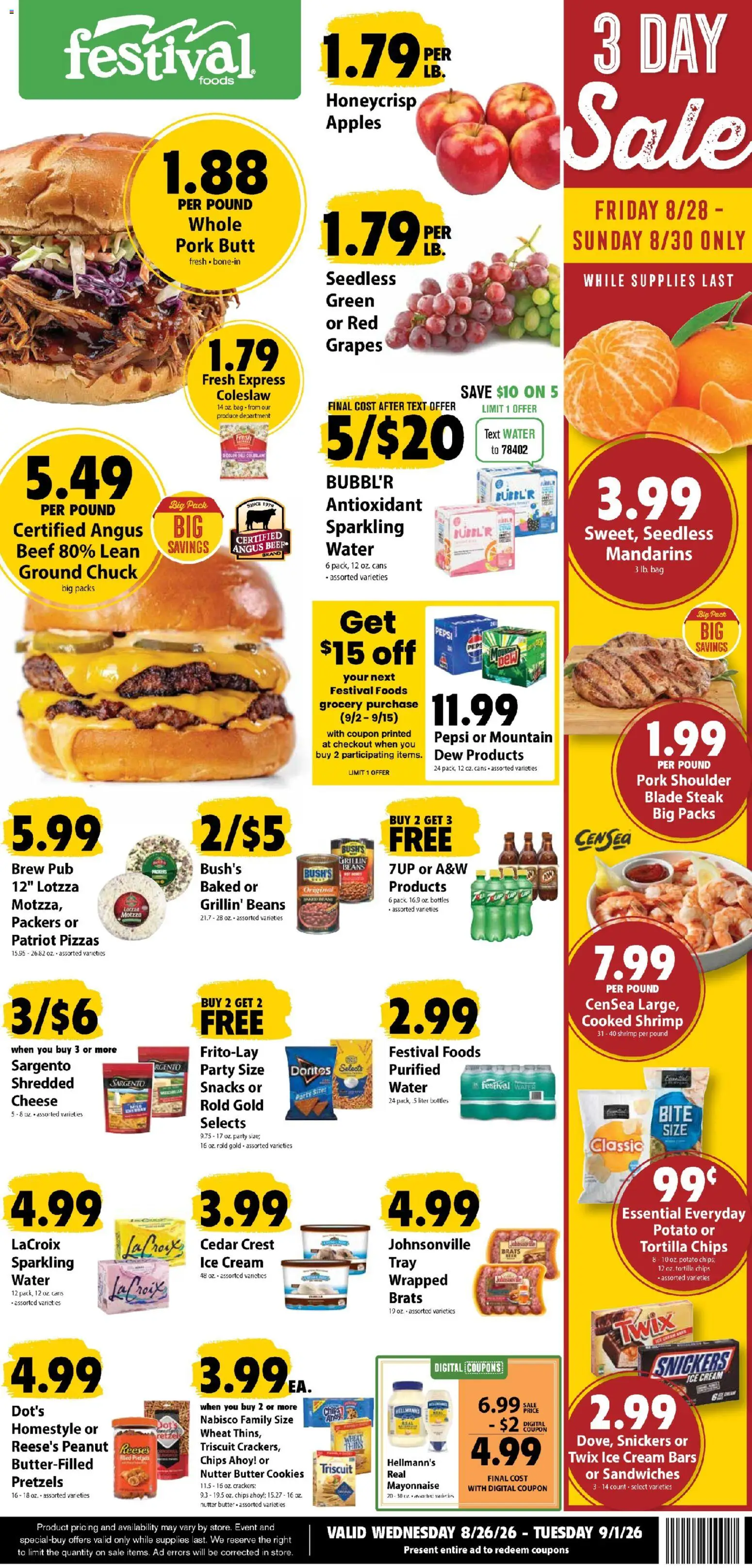 Festival Foods Weekly Ad - valid from 08/26/2026 | Page: 1 | Products: Chips, Grapes, Beans, Pepsi