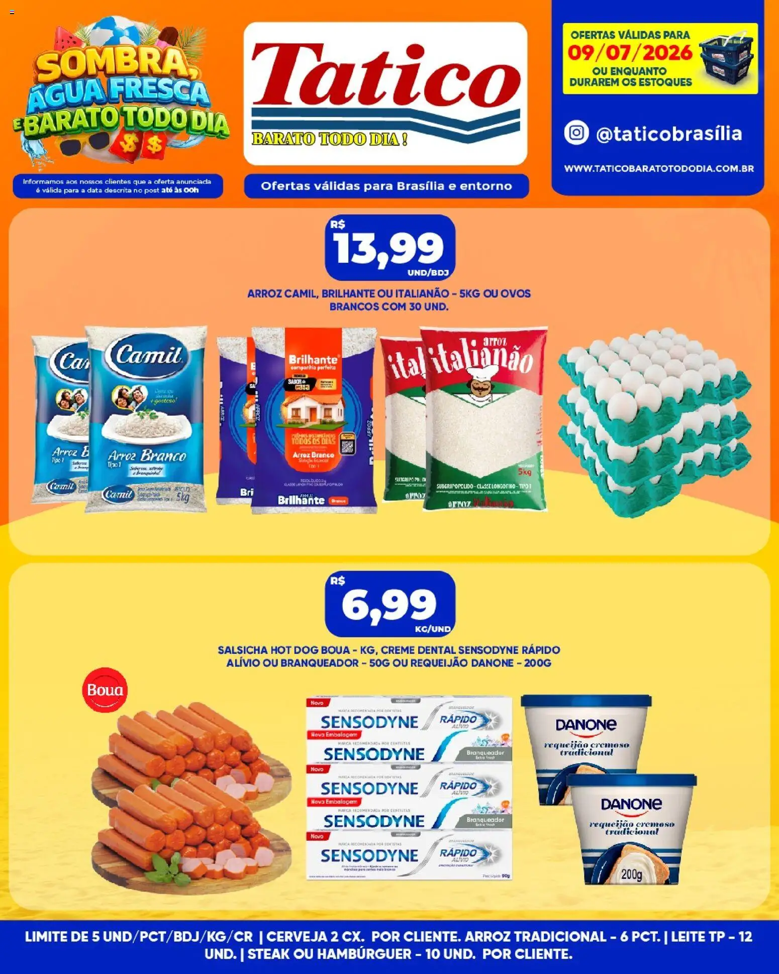 Tatico Folheto - válido de 09/07/2026 | Página: 8 | Produtos: Salsicha, Arroz, Creme, Creme dental