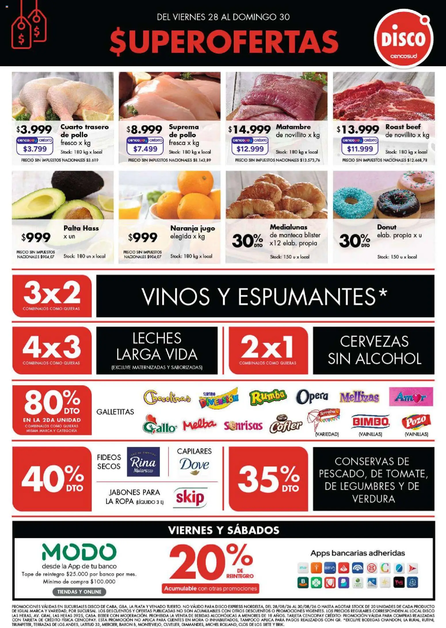 Disco ofertas │ válido desde el 27/08/2026 | Página: 1 | Productos: Donut, Disco, Palta, Alcohol