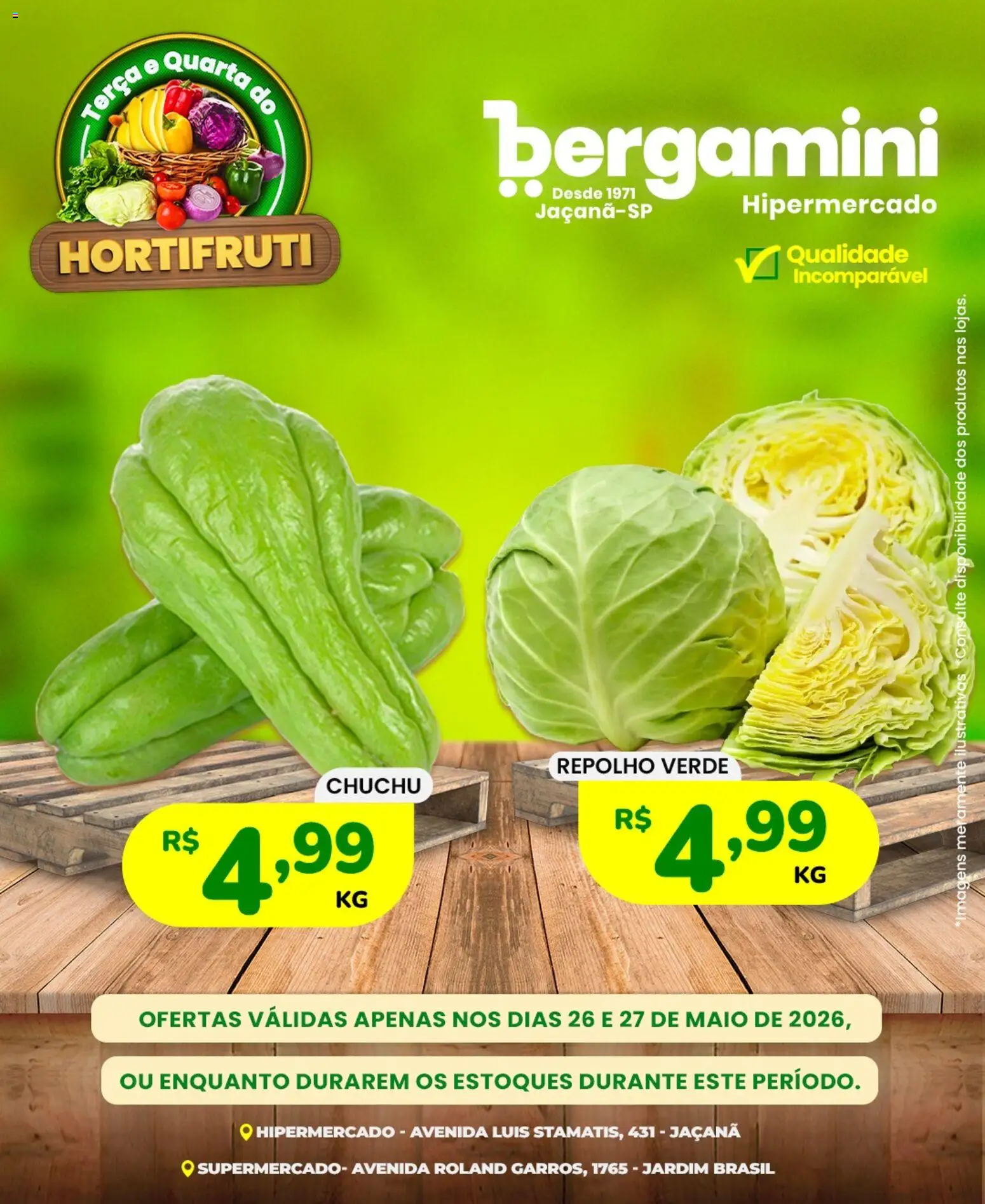 Supermercado Bergamini Folheto - válido de 26.05.2026 | Página: 5 | Produtos: Chuchu, Repolho, Maiô