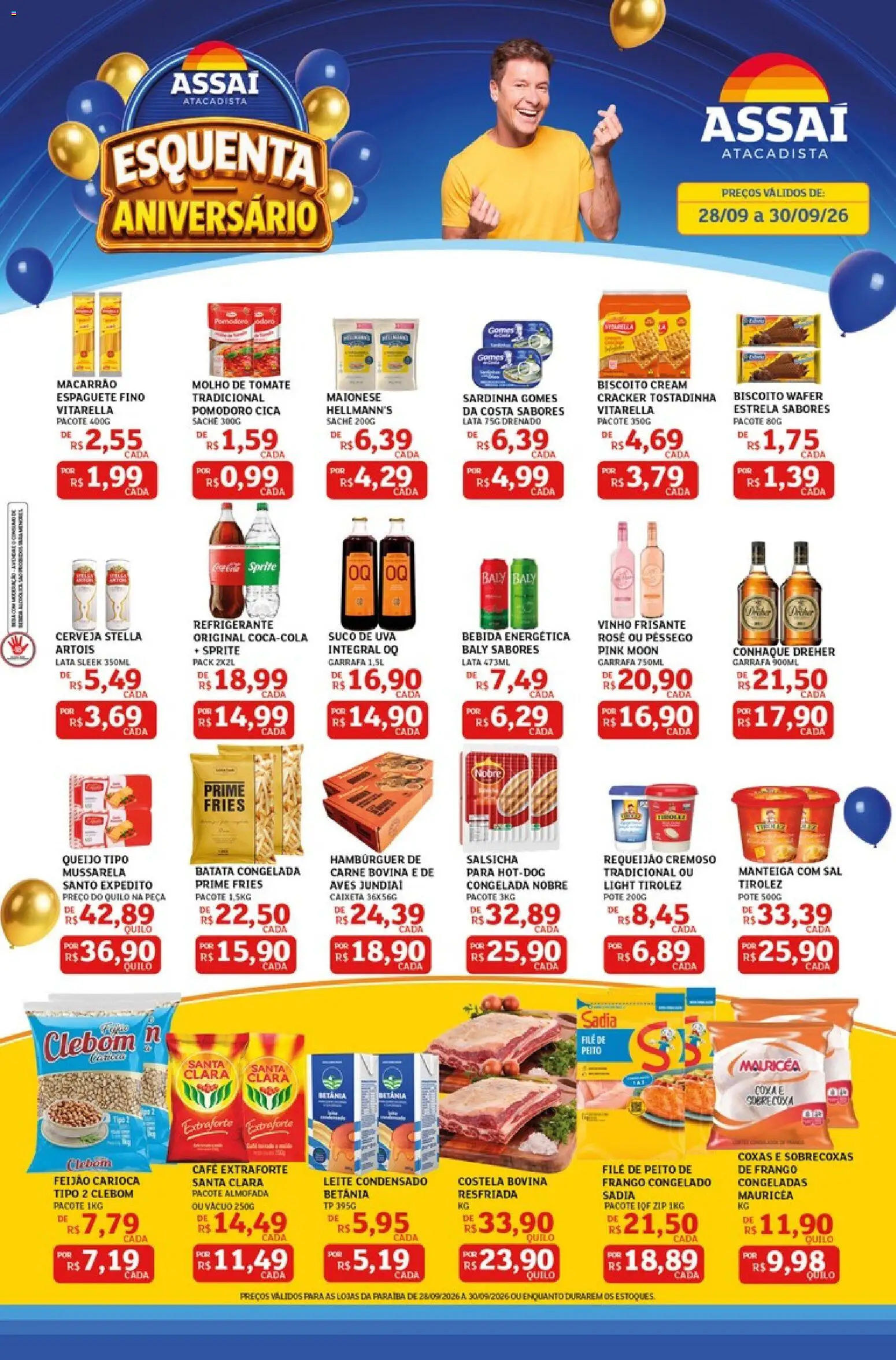 Assaí Atacadista Folheto - válido de 28/09/2026 | Página: 1 | Produtos: Espaguete, Biscoito, Molho de tomate, Vinho