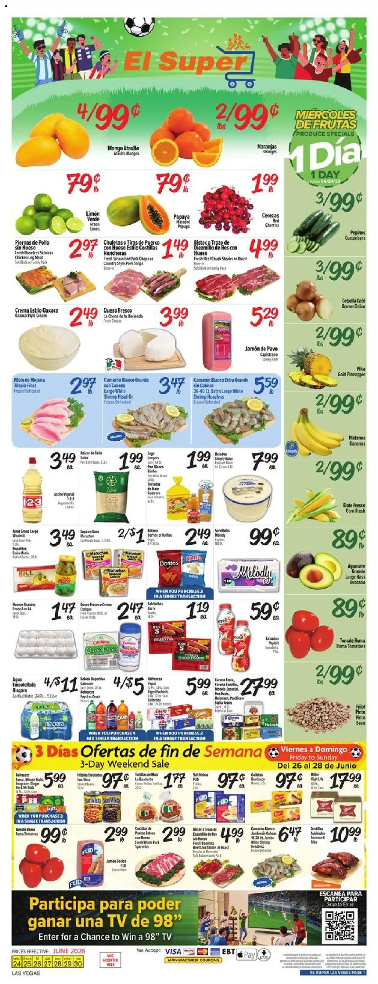 El Super Weekly Ad - NV - valid from 06/24/2026 | Page: 1 | Products: Oranges, Beef, Avocado, Onion