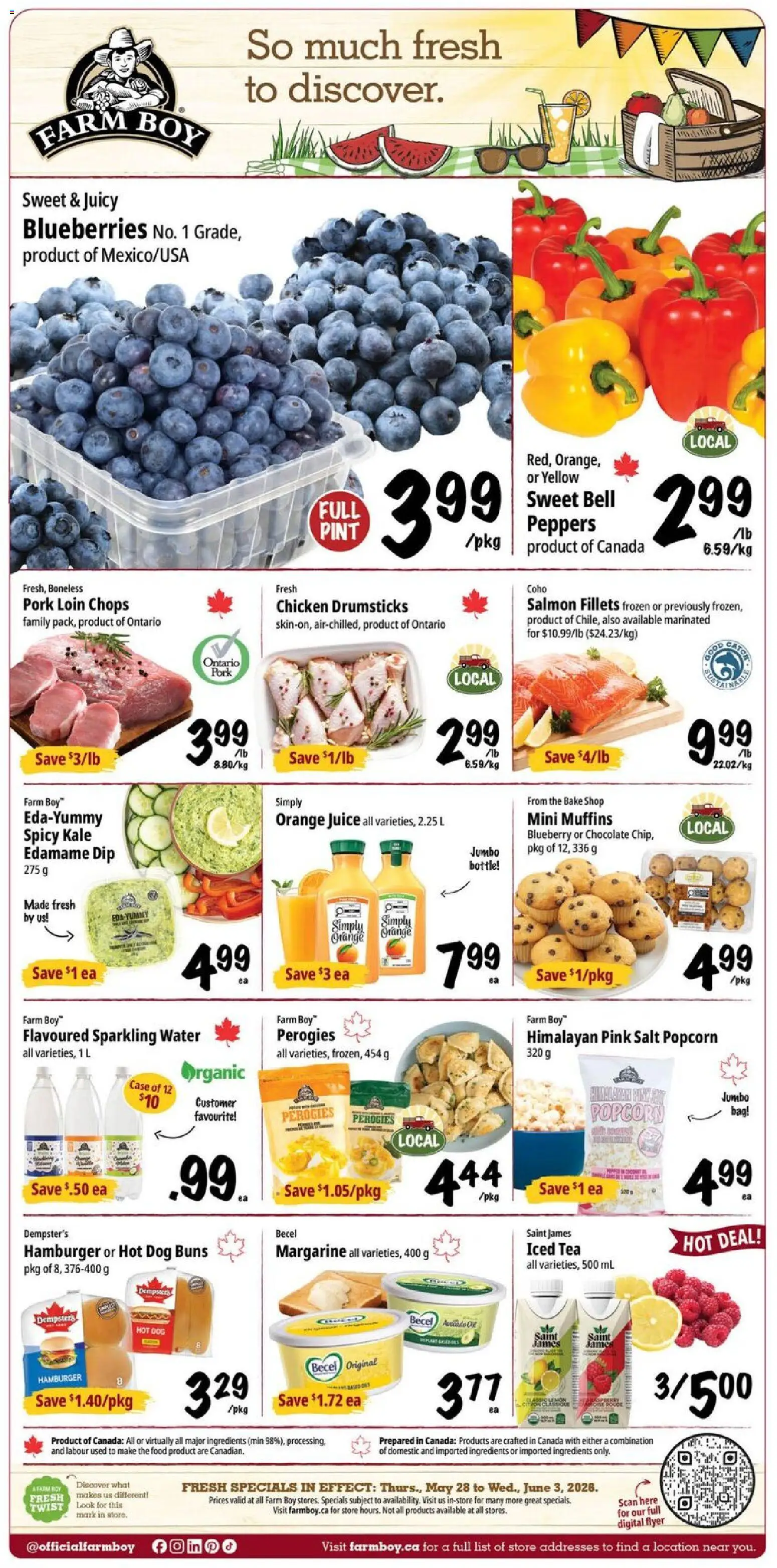 Farm Boy flyer valid from 28.05.2026 | Page: 1 | Products: Bag, Juice, Chicken, Pork