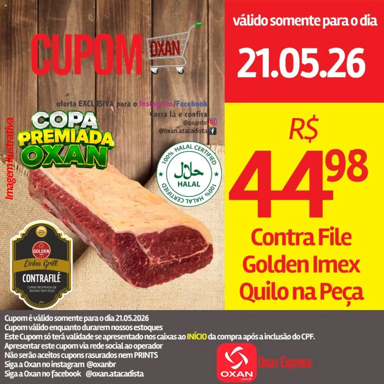 Oxan Atacadista Folheto - válido de 21.05.2026 | Página: 1 | Produtos: Grill, Contra filé, Copa, Carne
