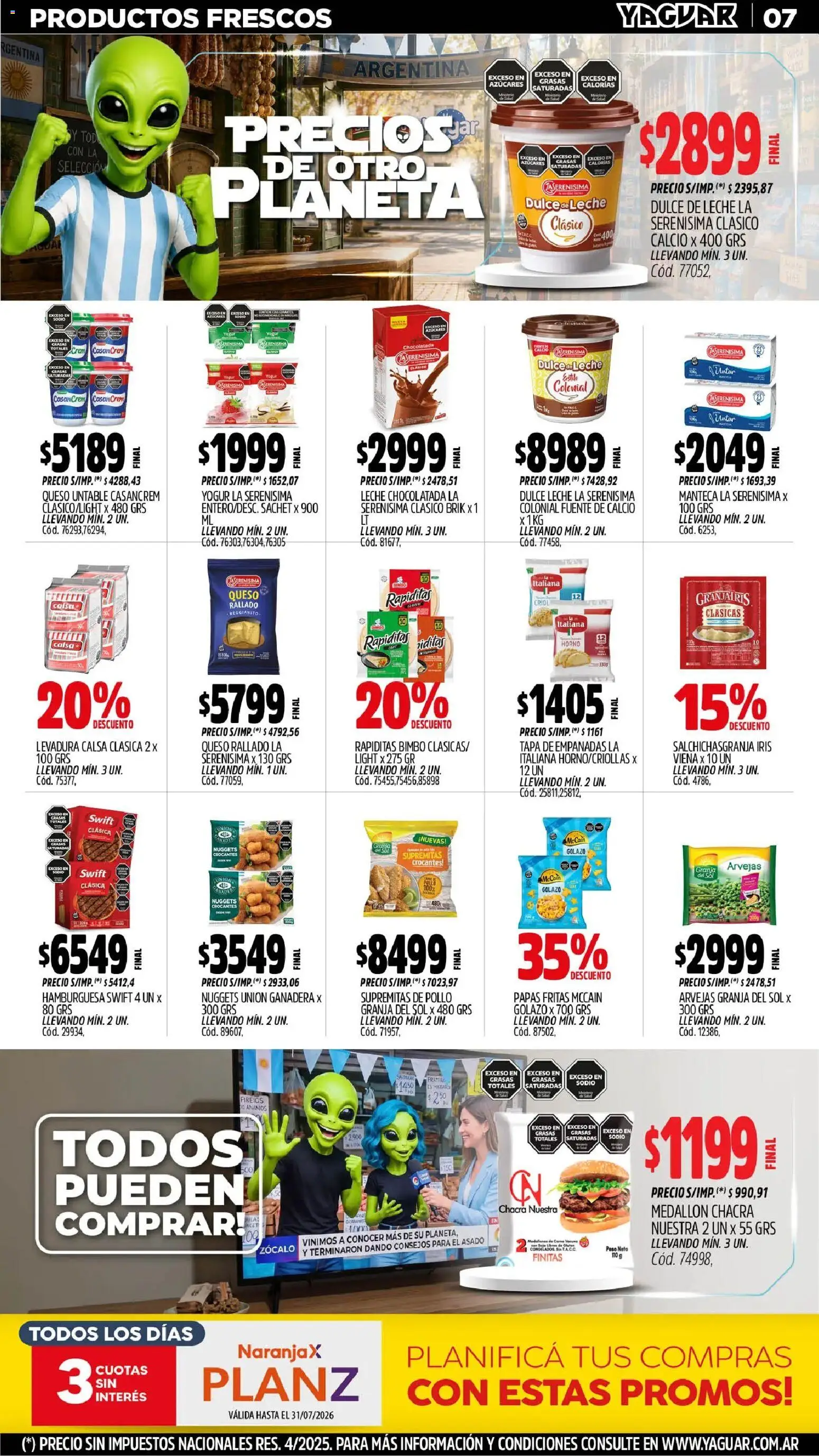 Yaguar - Oferta Semanal San Juan │ válido desde el 29/06/2026 | Página: 8 | Productos: Fuente, Arvejas, Leche, Papas fritas
