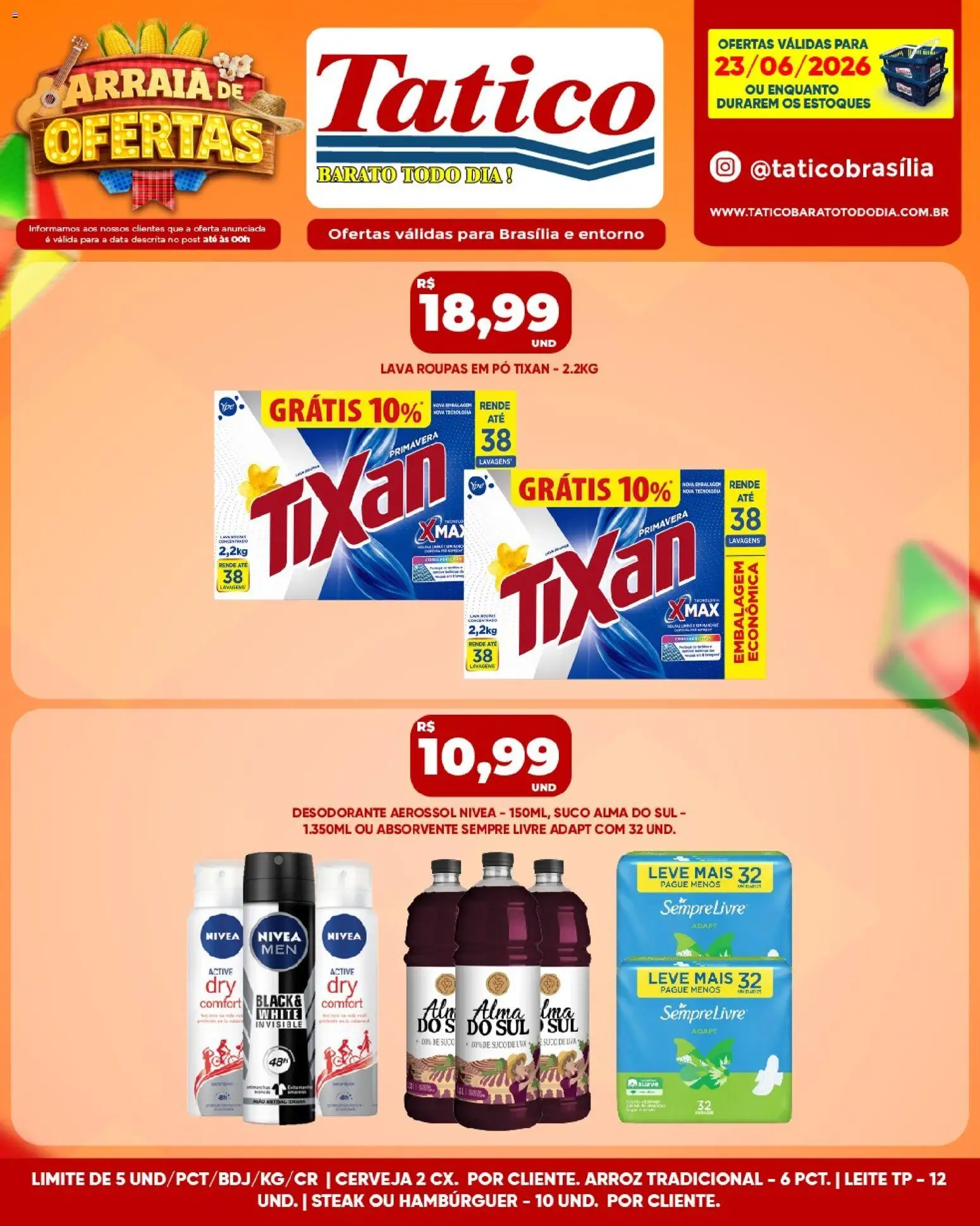 Tatico Folheto - válido de 24/06/2026 | Página: 33 | Produtos: Cerveja, Arroz, Roupas, Hambúrguer