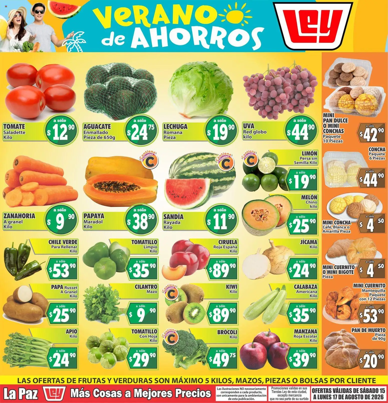 Nuevas ofertas de Casa Ley válidas en toda la República Mexicana desde el 15/08/2026. ¡Encuentra las mejores ofertas en Casa Ley folleto Las ofertas de frutas y verdunas! | Página: 1 | Productos: Chile, Melón, Cuernito, Lechuga