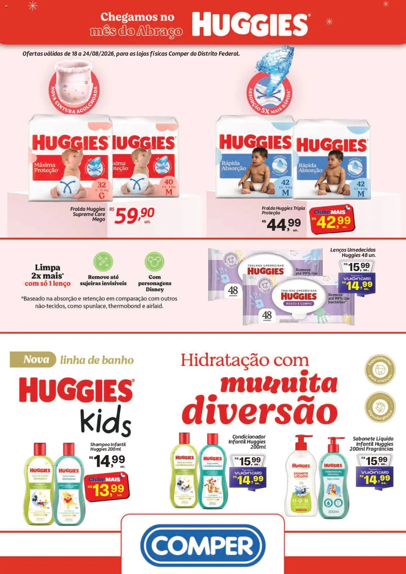 Comper Folheto - válido de 18/08/2026 | Página: 1 | Produtos: Lenços umedecidos, Condicionador, Shampoo infantil, Sabonete líquido