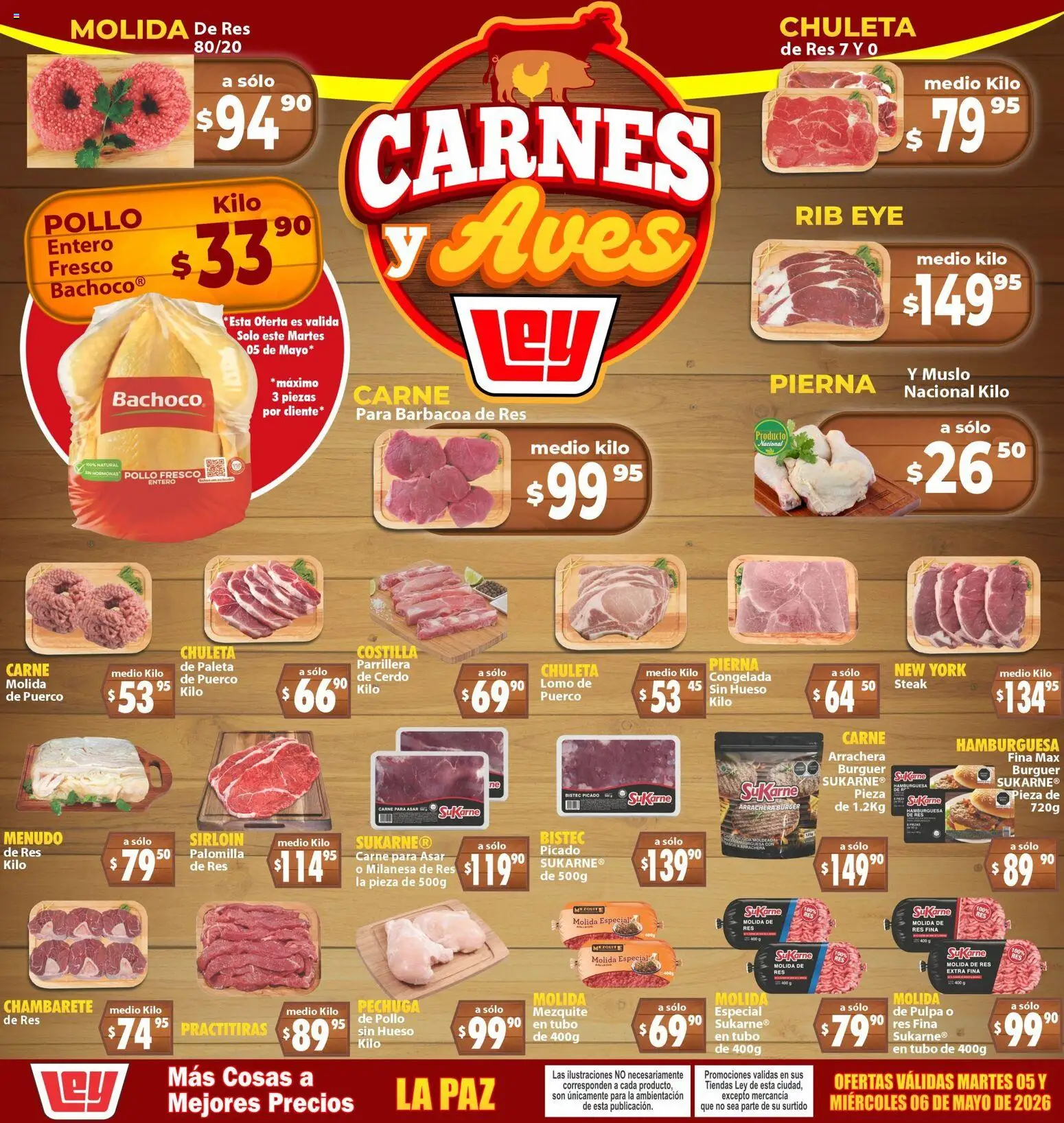 Nuevas ofertas de Casa Ley válidas en toda la República Mexicana desde el 05.05.2026. ¡Encuentra las mejores ofertas en Casa Ley folleto Carnes y Aves La Paz! | Página: 1 | Productos: Pollo, Milanesa, Paleta, Res