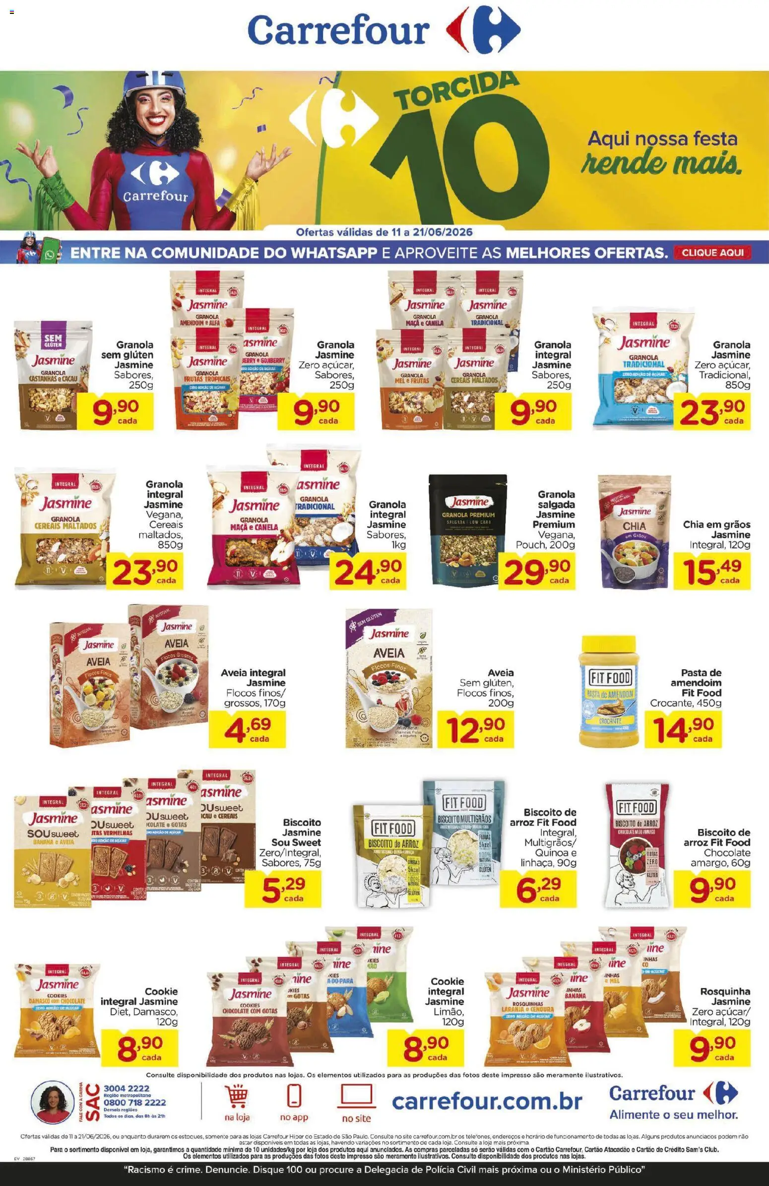 Carrefour Folheto - válido de 11.06.2026 | Página: 1 | Produtos: Biscoito, Chocolate, Açúcar, Rosquinha