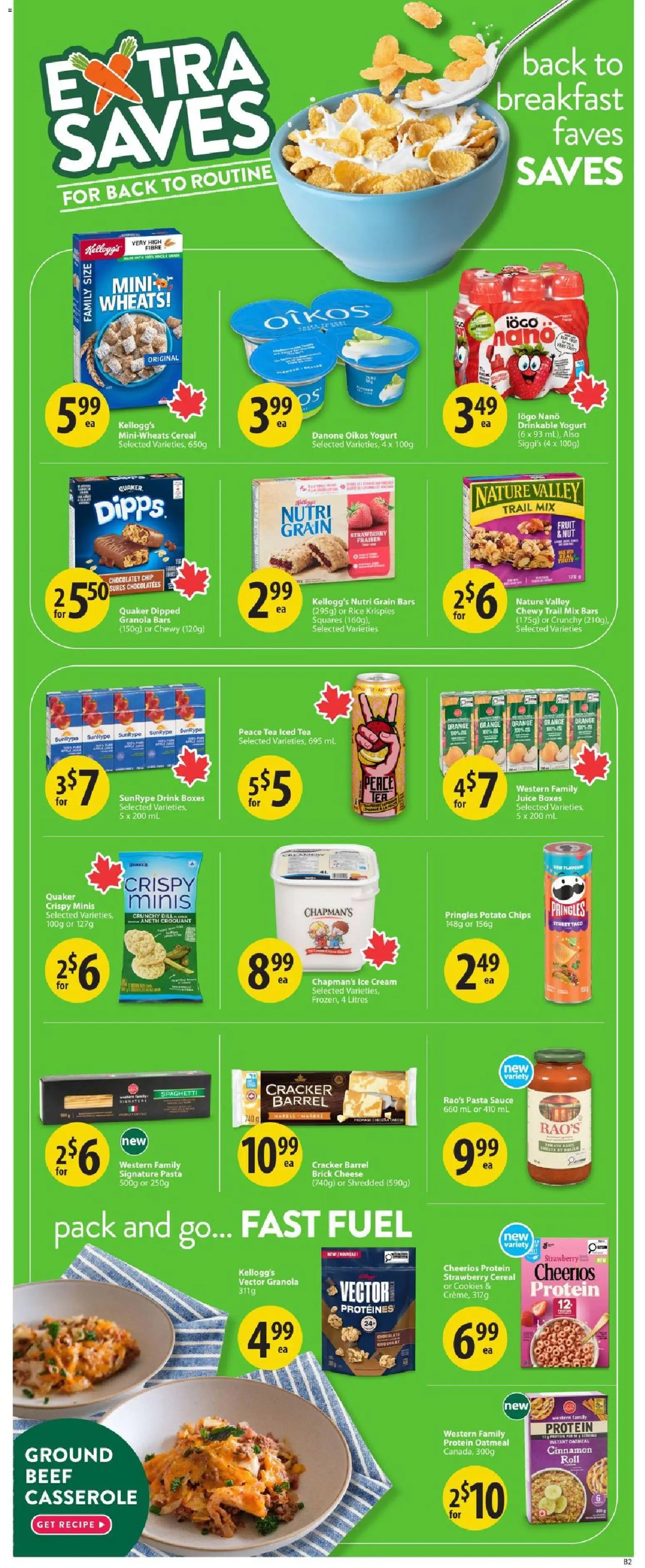 Save on foods flyer valid from Aug 20, 2026 | Page: 13 | Products: Pasta, Oatmeal, Yogurt, Ice