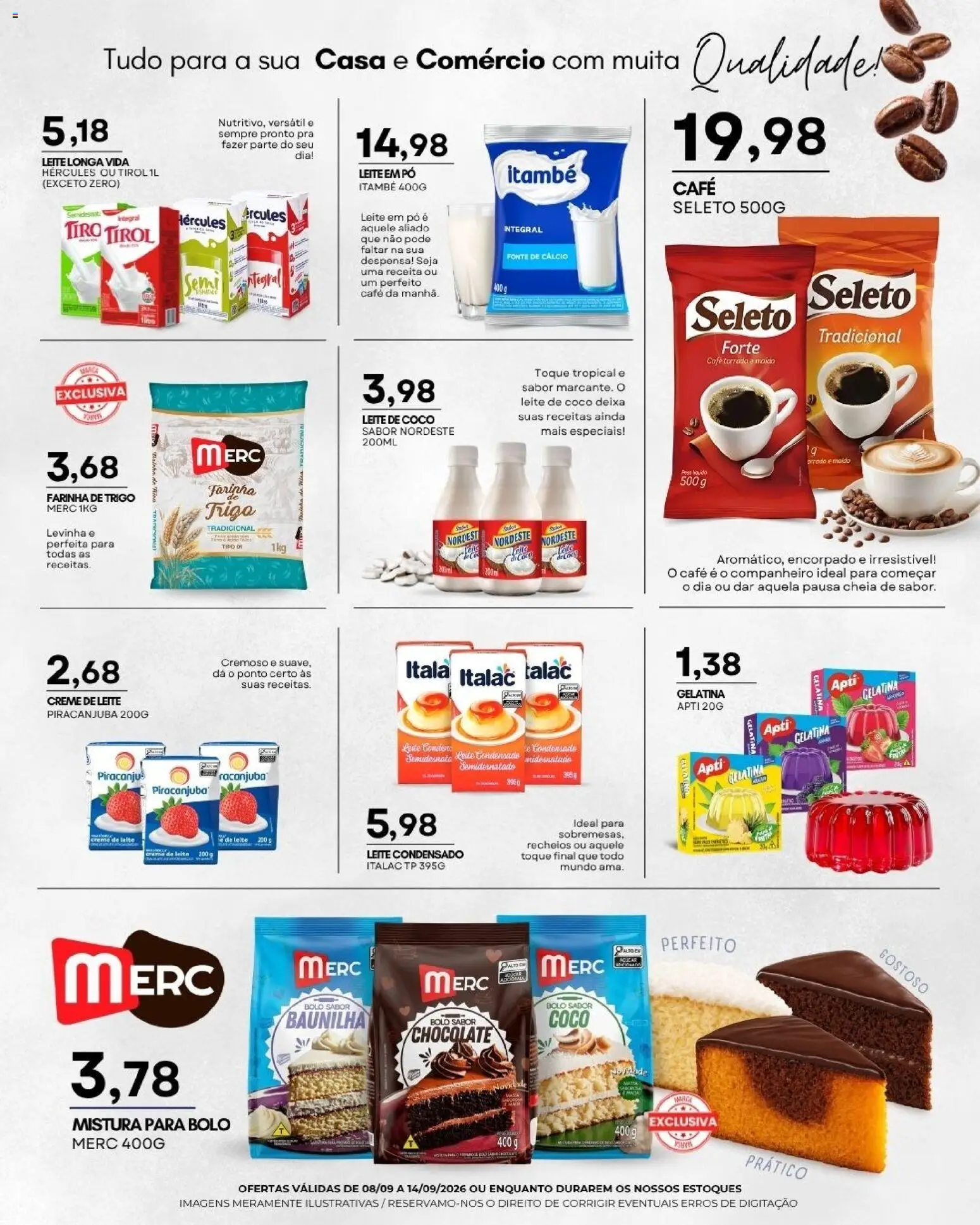 Mercadão Atacadista Folheto - válido de 08/09/2026 | Página: 8 | Produtos: Farinha, Baunilha, Leite condensado, Mistura para bolo