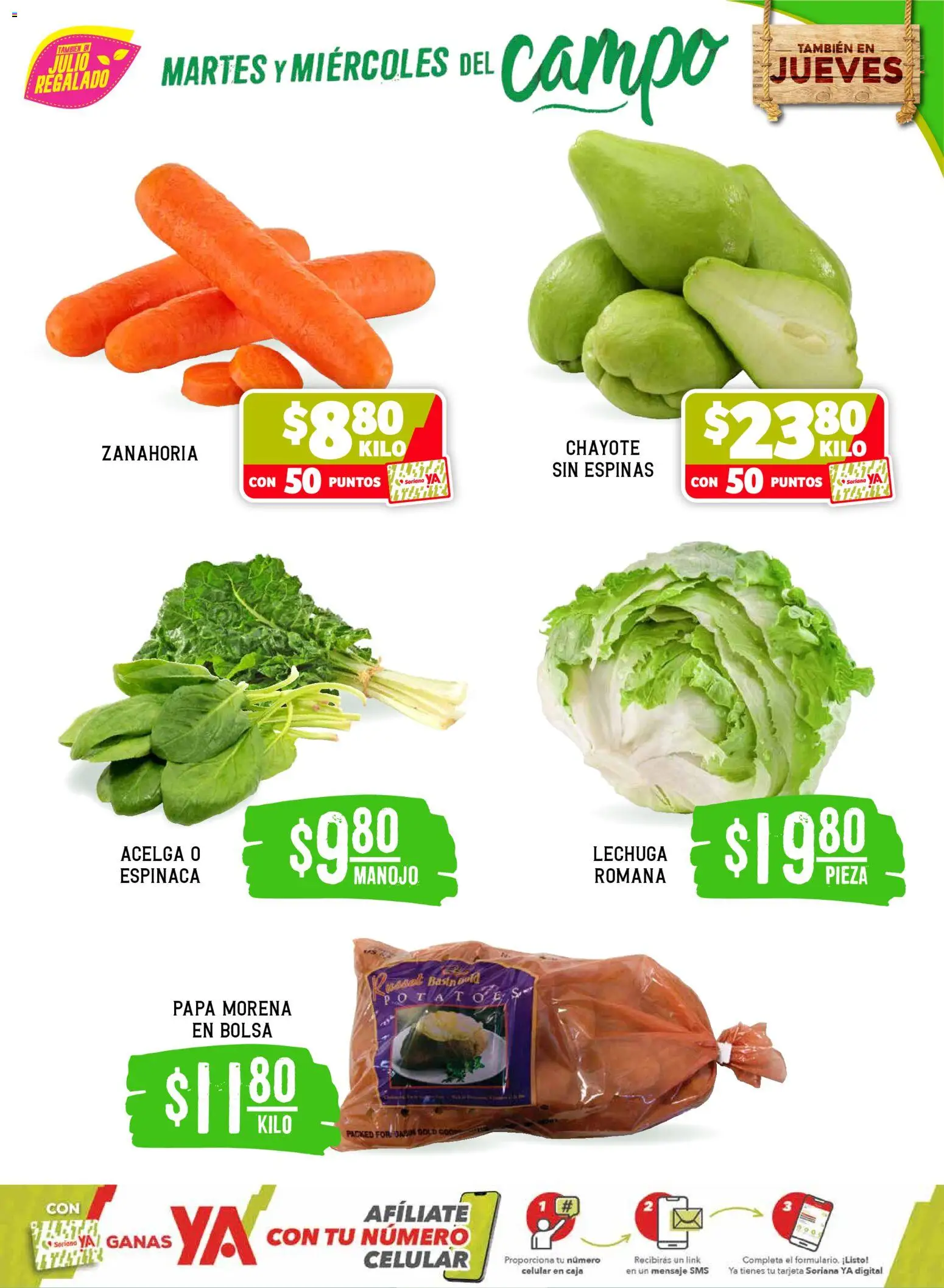 Nuevas ofertas de Soriana válidas en toda la República Mexicana desde el 26.05.2026. ¡Encuentra las mejores ofertas en Soriana Martes y Miércoles del Campo Súper: Saltillo y Torreón! | Página: 3 | Productos: Papa, Bolsa, Espinaca, Caja