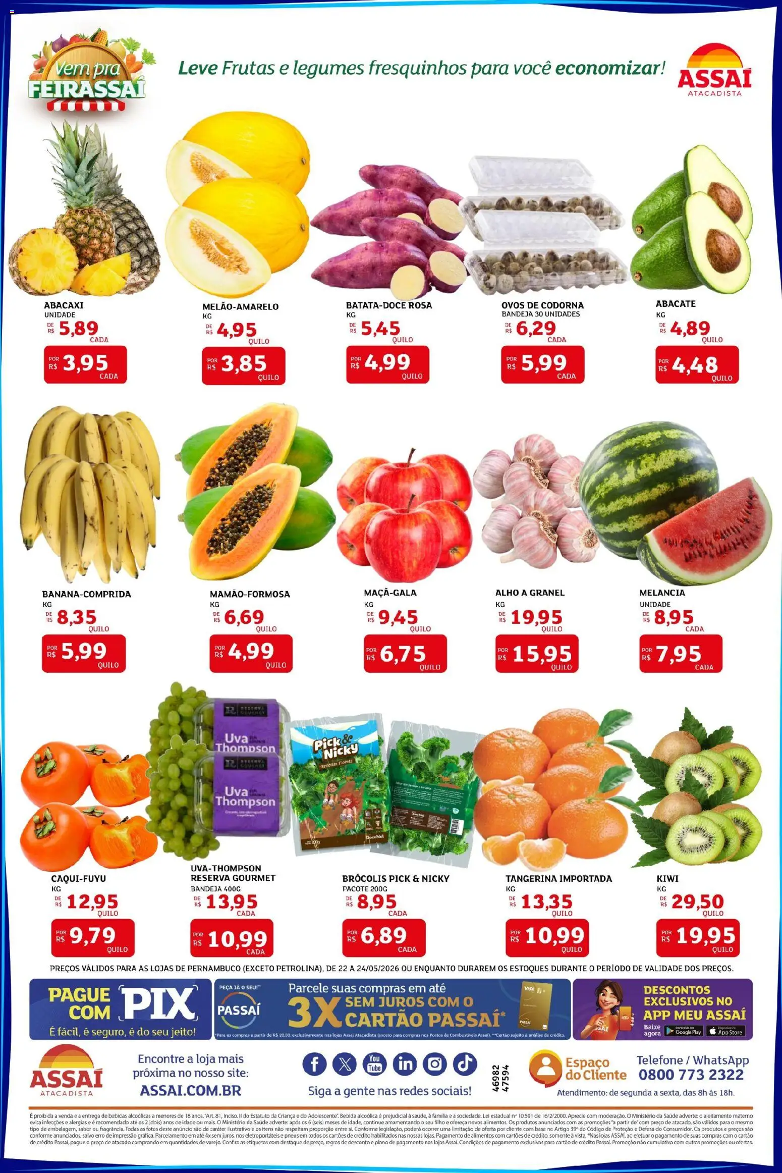 Assaí Atacadista Folheto - válido de 22.05.2026 | Página: 3 | Produtos: Alho, Bebida, Brócolis, Telefone