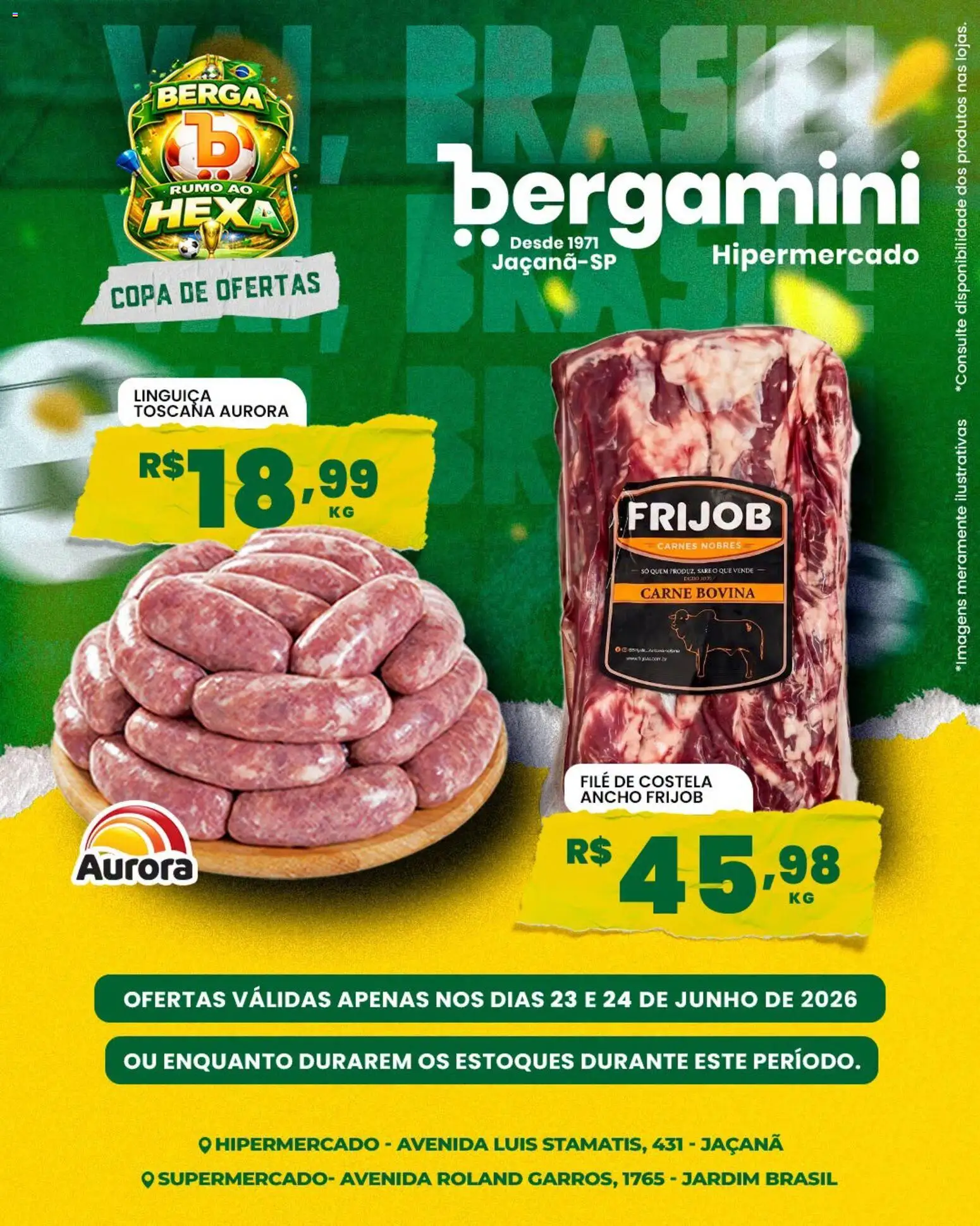 Supermercado Bergamini Folheto - válido de 23/06/2026 | Página: 2 | Produtos: Linguiça, Copa, Carne