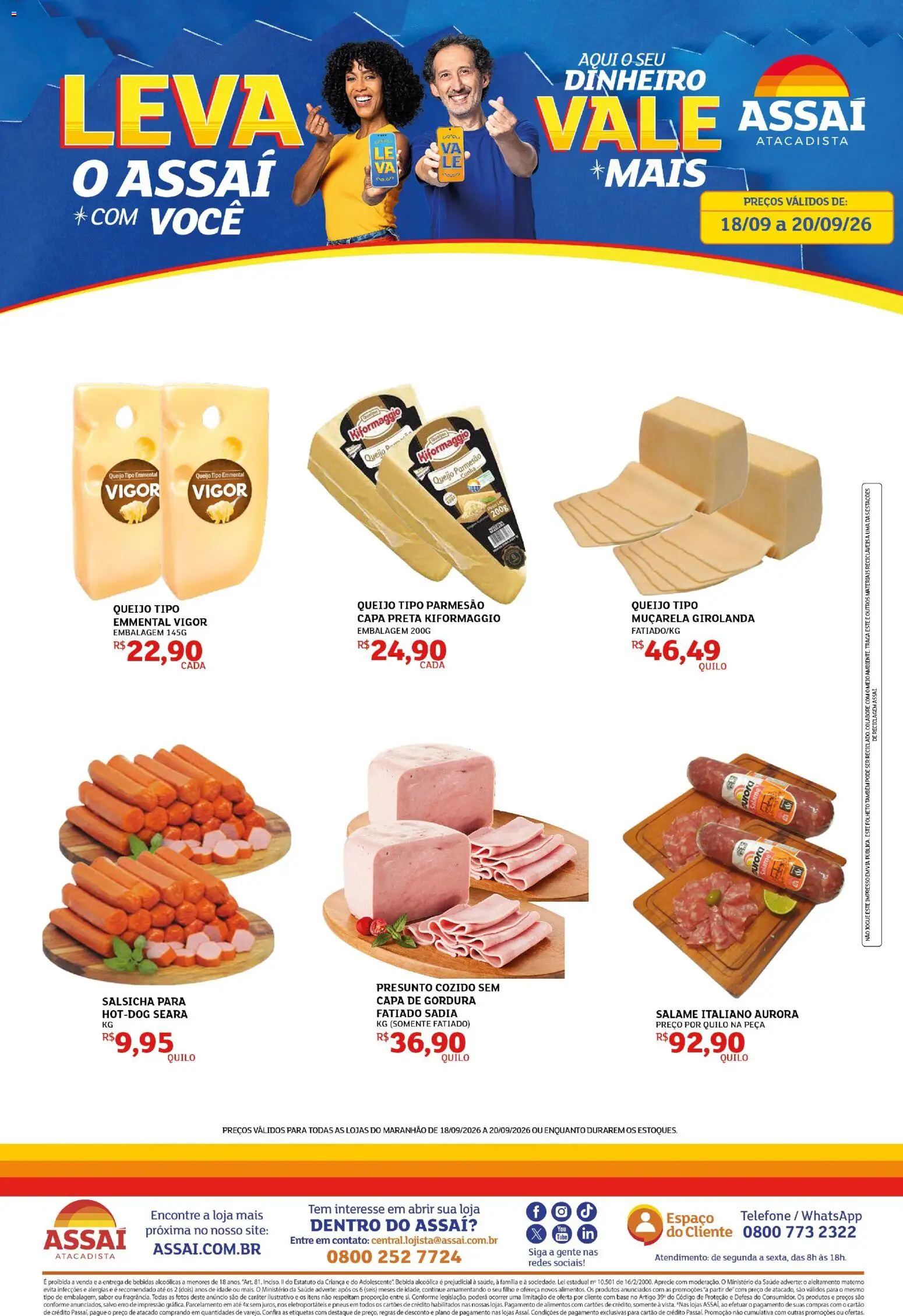 Assaí Atacadista Folheto - válido de 18/09/2026 | Página: 1 | Produtos: Salsicha, Queijo, Muçarela, Pneus