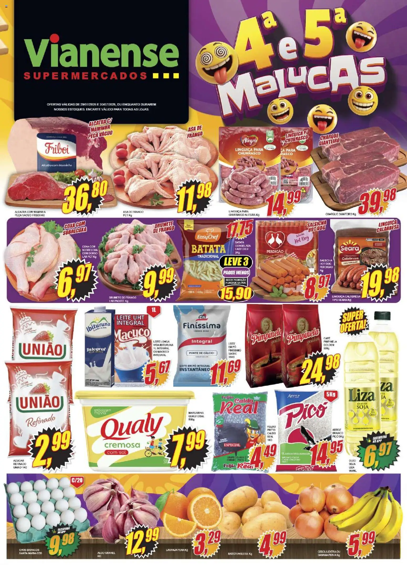Vianense Folheto - válido de 29/07/2026 | Página: 1 | Produtos: Pera, Ovos, Cálcio, Leite em pó