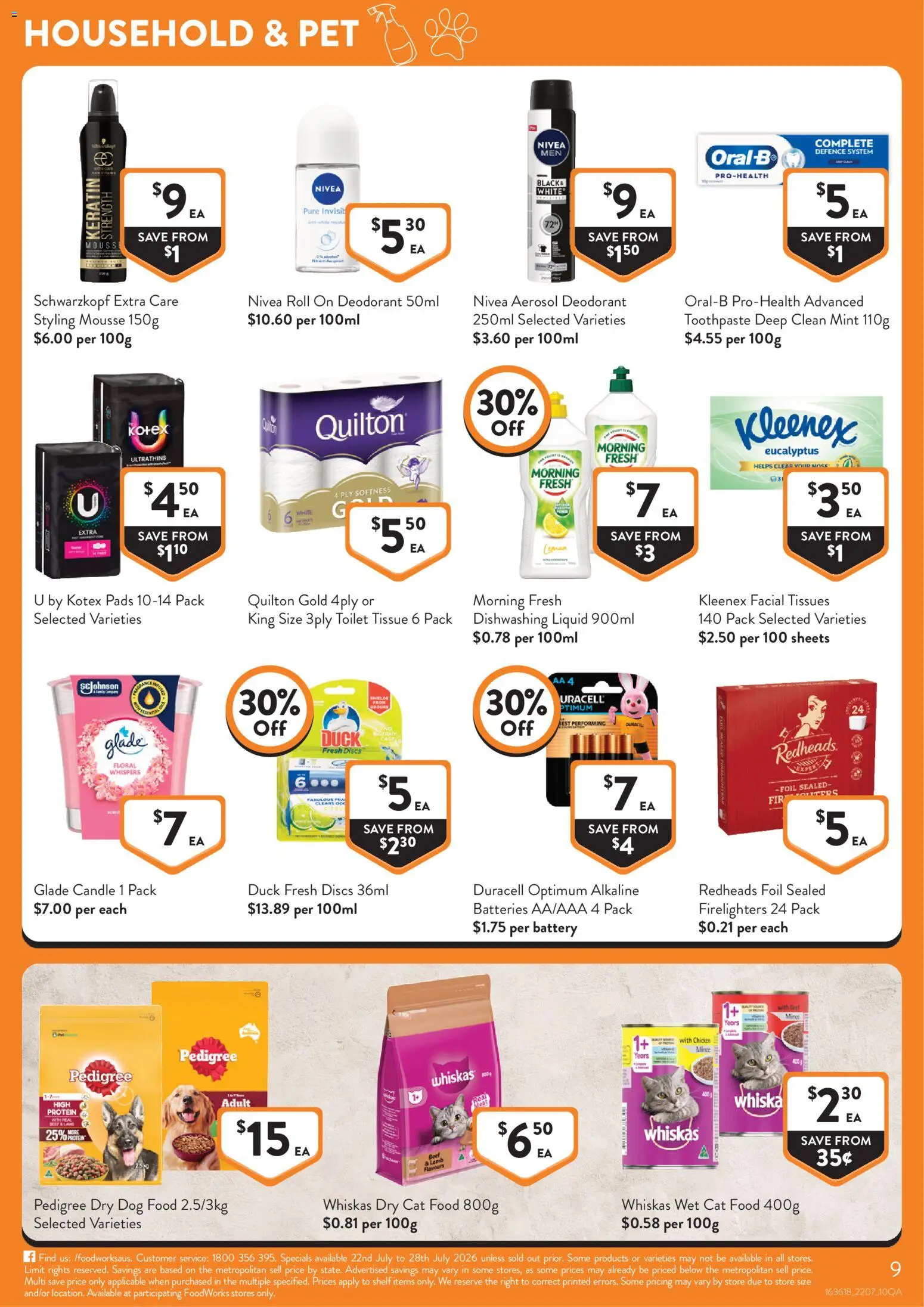 Foodworks catalogue - valid from 22/07/2026 | Page: 9 | Products: Toilet, Floral, Household, Duck