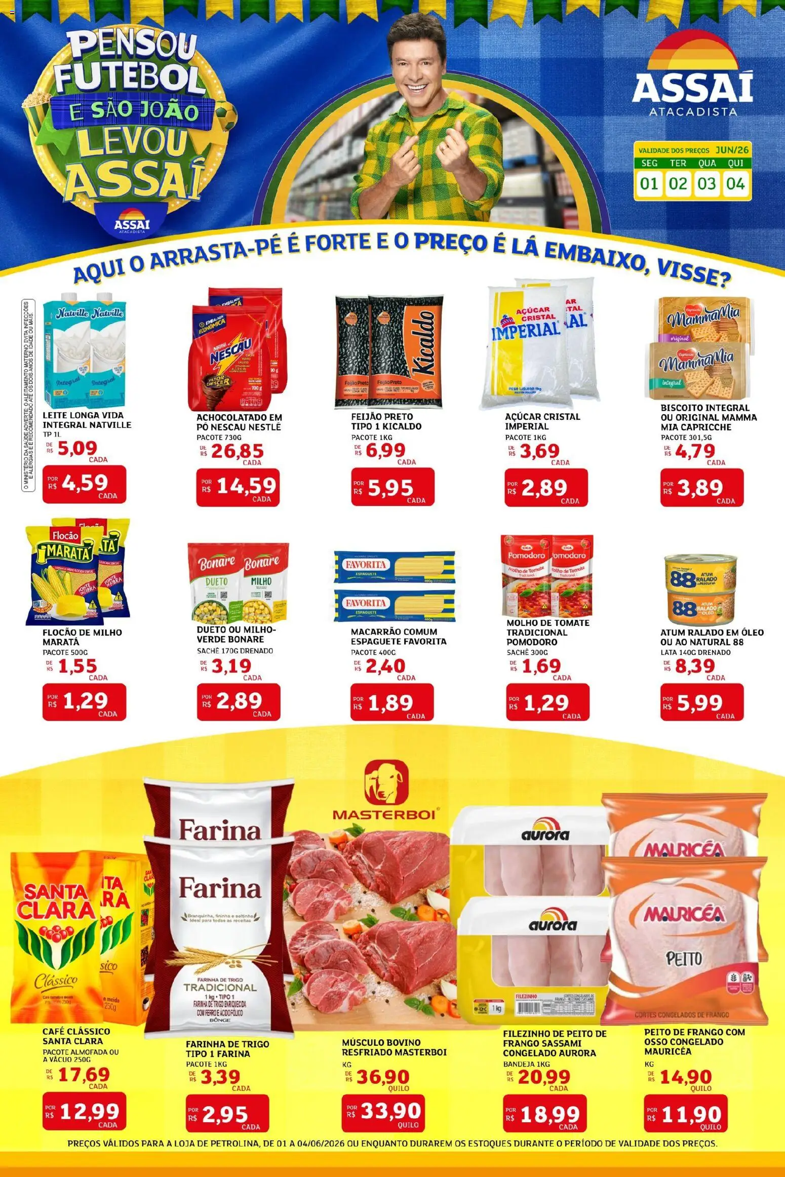 Assaí Atacadista Folheto - válido de 02.06.2026 | Página: 1 | Produtos: Espaguete, Nescau, Farinha de trigo, Leite