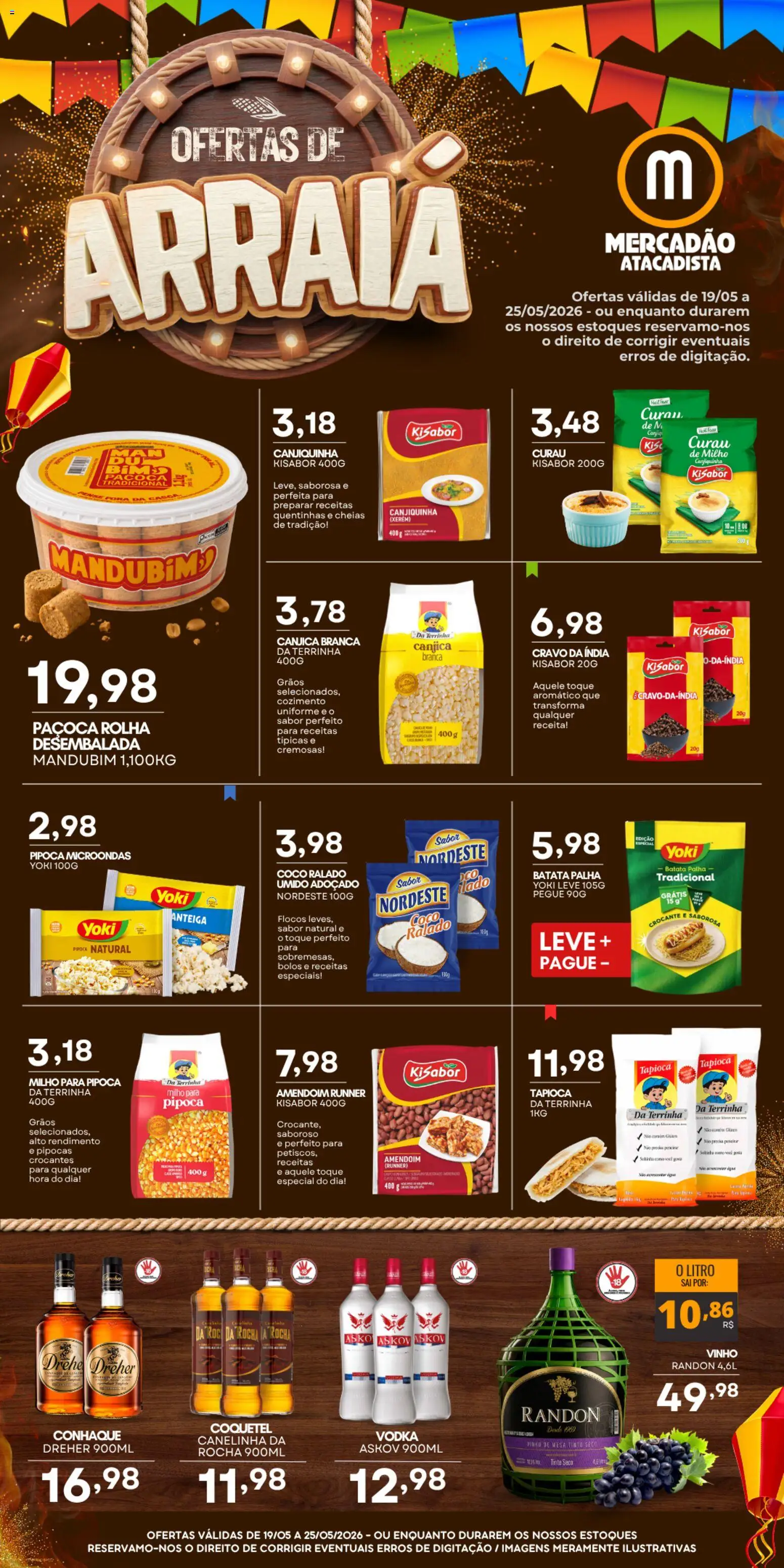 Mercadão Atacadista Folheto - válido de 19.05.2026 | Página: 1 | Produtos: Coco, Conhaque, Vodka, Pipoca