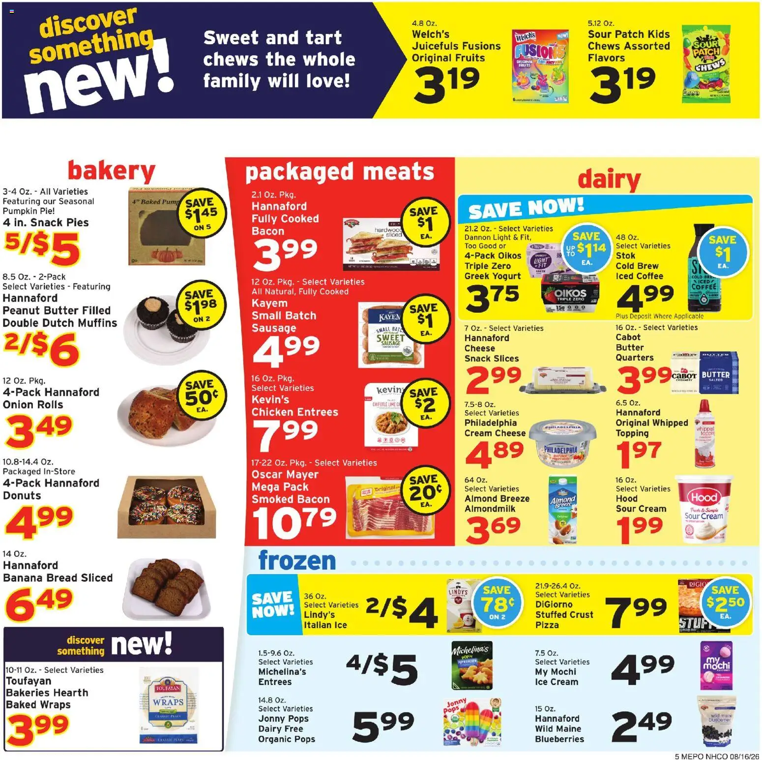 Hannaford Ad - valid from 08/16/2026 | Page: 5 | Products: Chicken, Whipped cream, Peanut butter, Ice