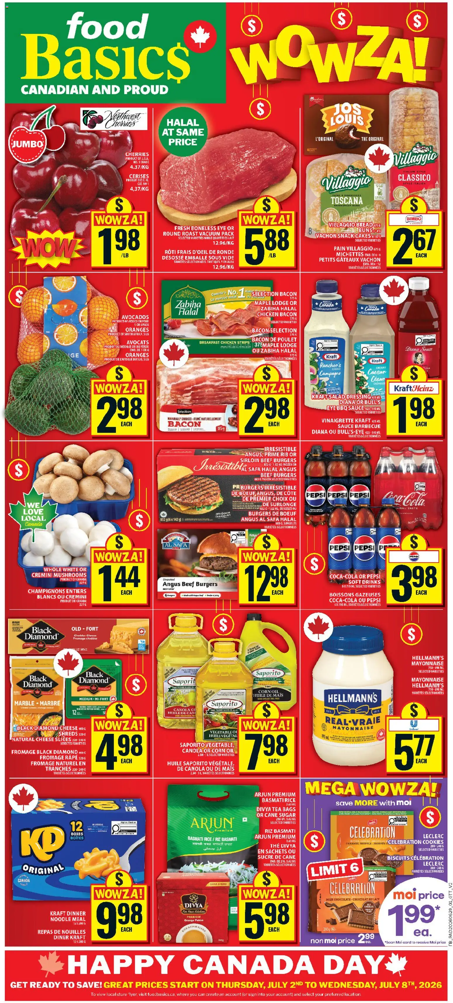 Food Basics flyer valid from Jul 2, 2026 | Page: 1 | Products: Rice, Cheese, Oil, Oranges