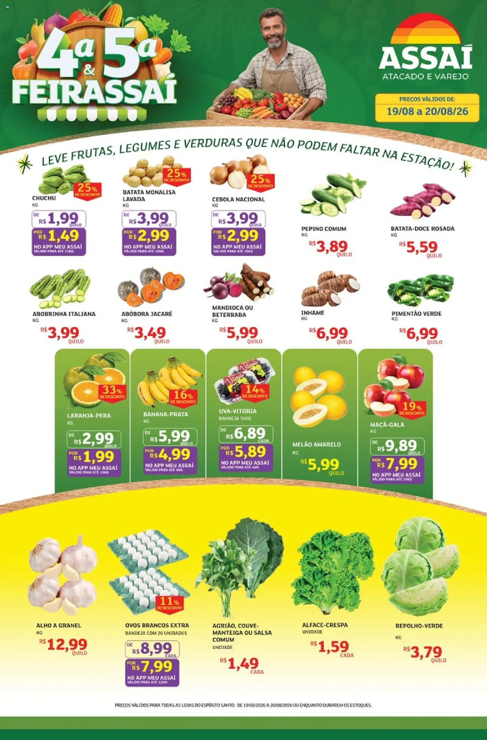 Assaí Atacadista Folheto - válido de 19/08/2026 | Página: 1 | Produtos: Pimentão, Ovos, Couve, Legumes