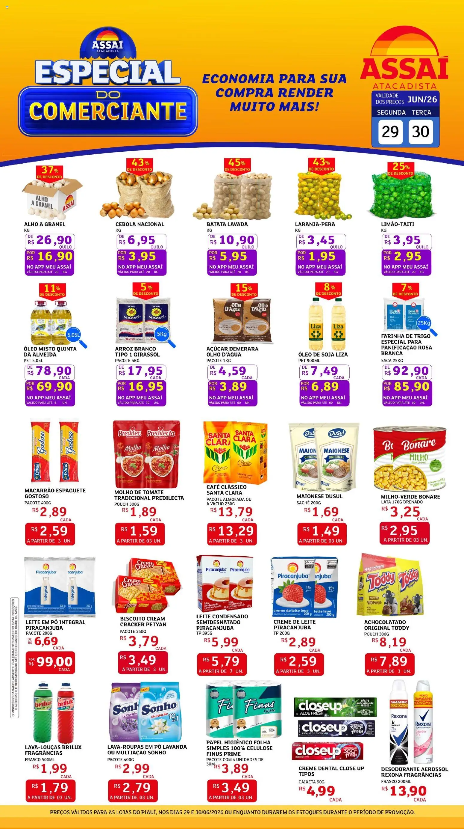 Assaí Atacadista Folheto - válido de 29/06/2026 | Página: 1 | Produtos: Biscoito, Arroz, Macarrão, Rexona