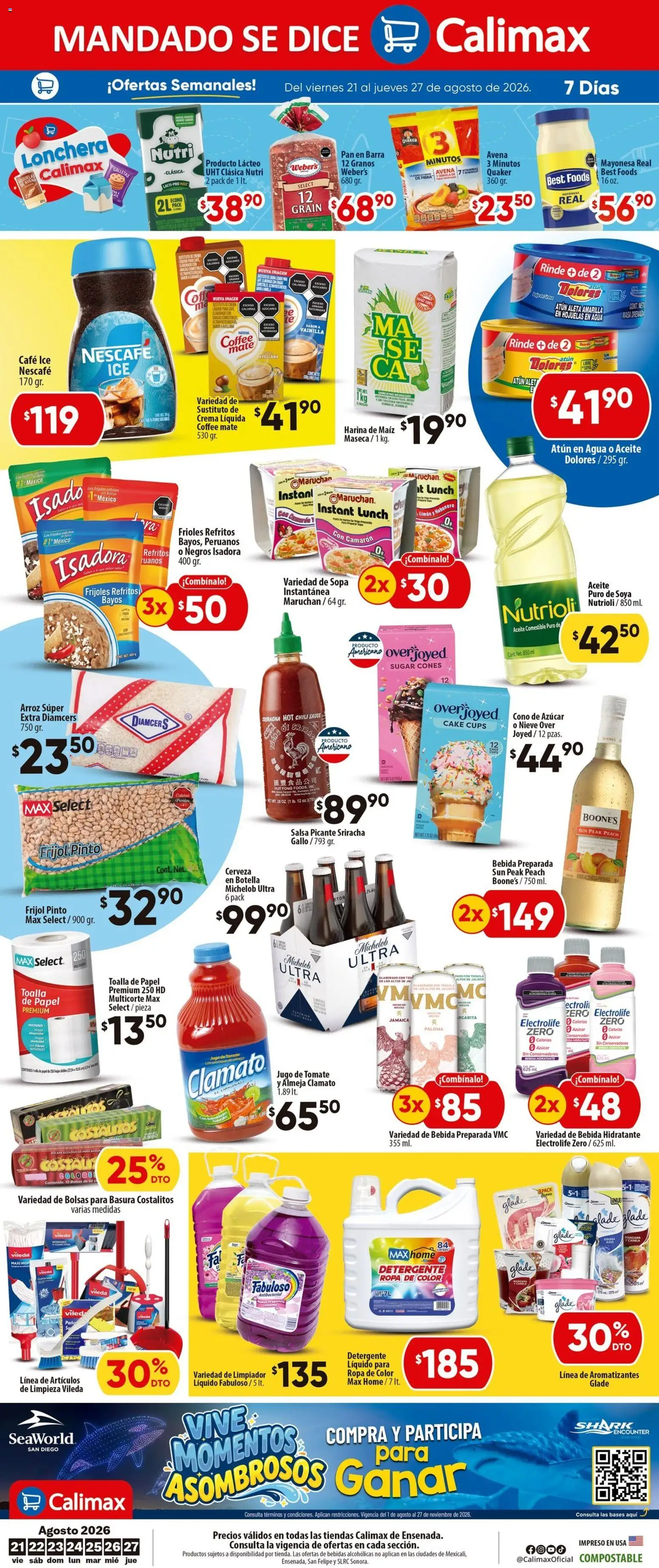 Nuevas ofertas de Calimax válidas en toda la República Mexicana desde el 21/08/2026. ¡Encuentra las mejores ofertas en Calimax folleto Ensenada! | Página: 6 | Productos: Avena, Agua, Pasta, Bebidas