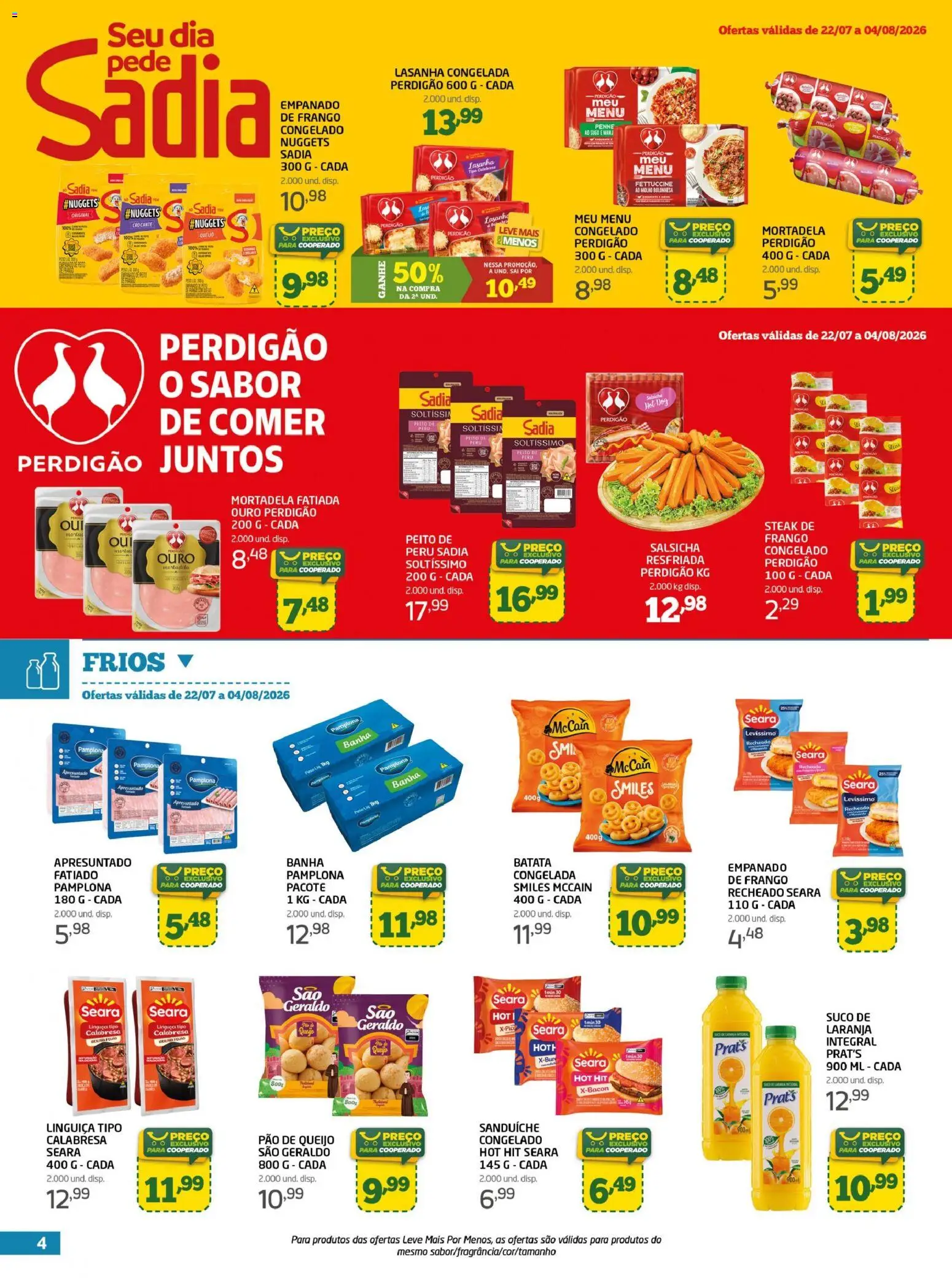 Cooper Folheto - válido de 22/07/2026 | Página: 4 | Produtos: Salsicha, Queijo, Peito de peru, Frango