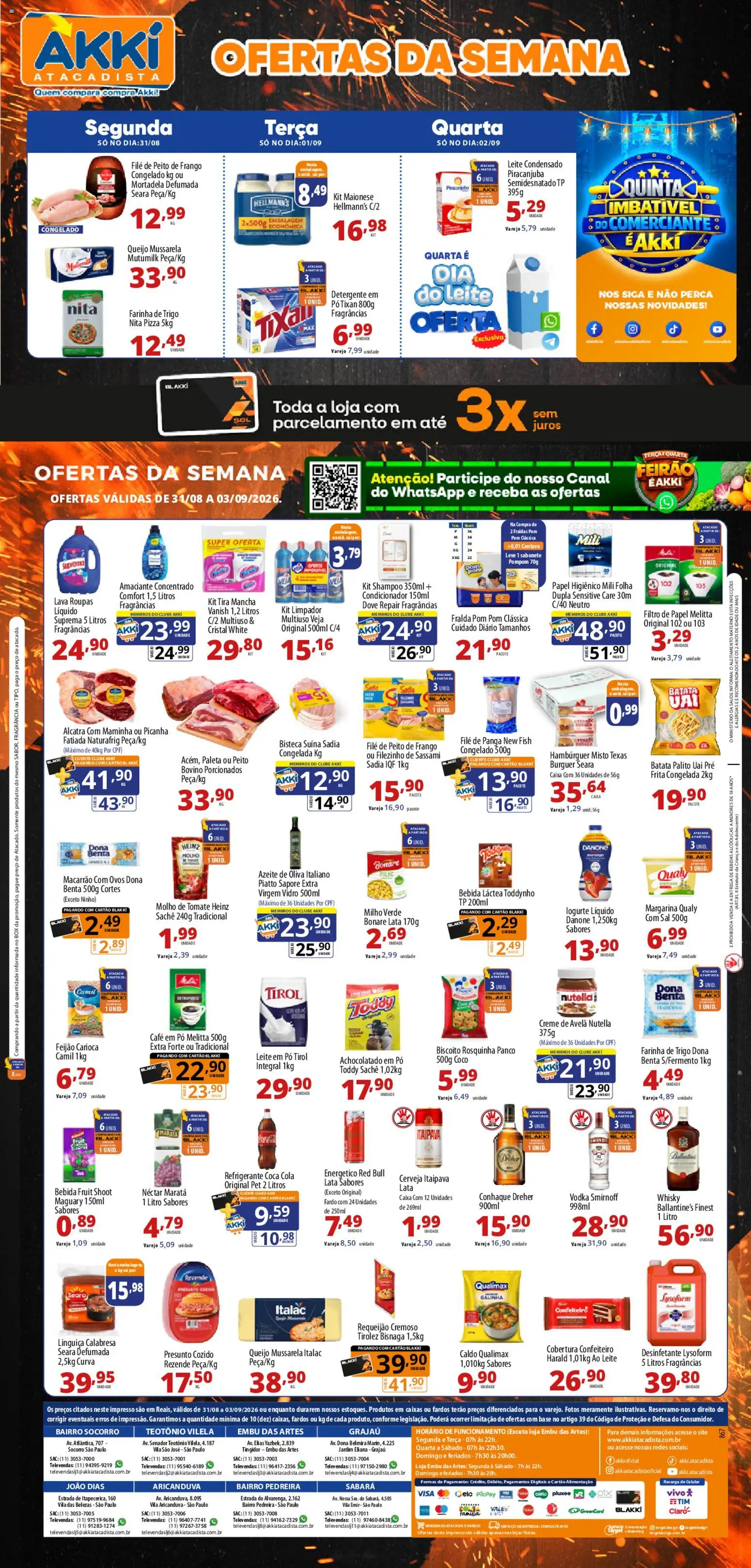 Akki Atacadista Folheto - válido de 31/08/2026 | Página: 1 | Produtos: Cerveja, Hambúrguer, Bebida, Dove